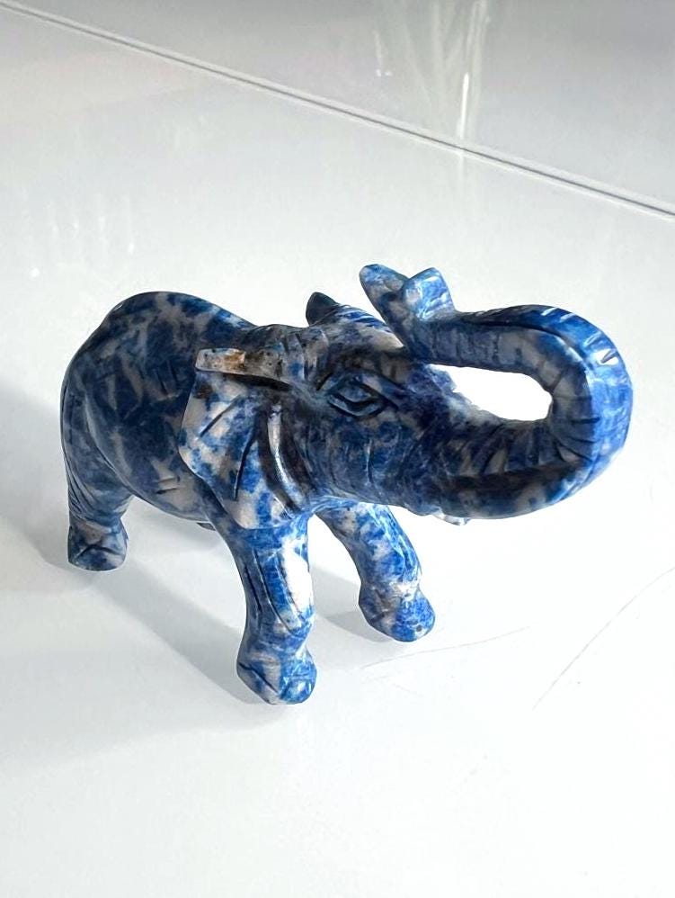Lapis Lazuli Elephant Figurine Hand Carved 1970s