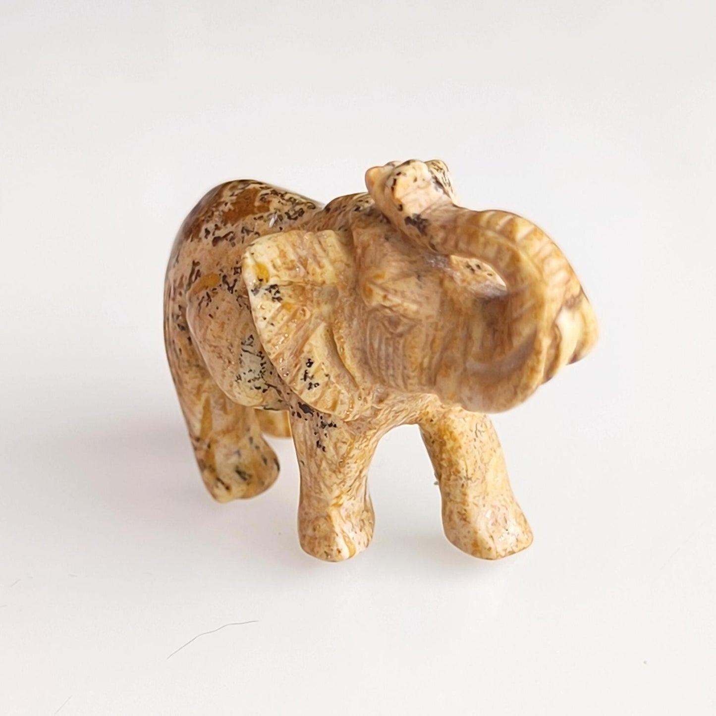 Light Brown Stone Elephant Raised Trunk Asian Handmade 2000s