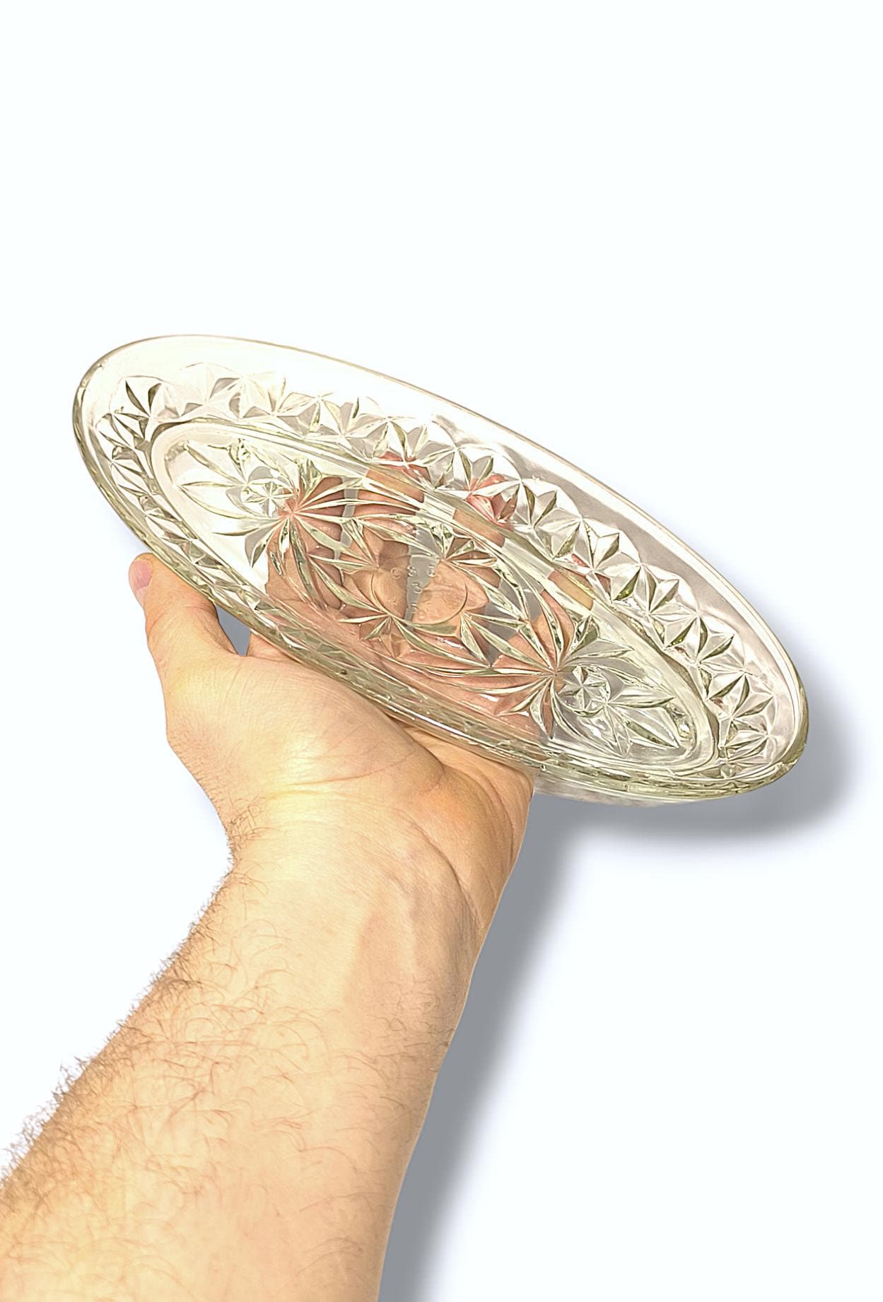 Serving Dish Clear Glass Crystal Salad Bowl or Herring Platter 1970s