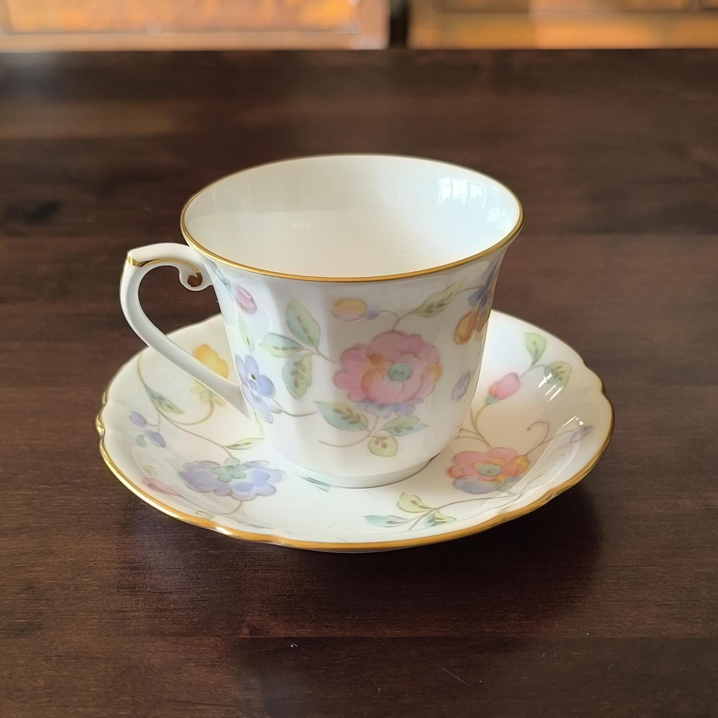 Japanese Porcelain "Old Kyoto by Sudo" Coffee/Tea Cup & Saucer – Hand-Painted Floral, Gold Trim, 1980s