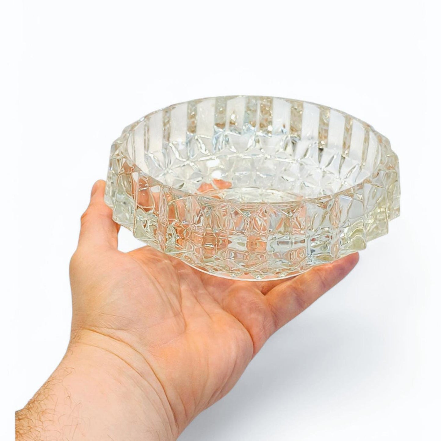 Ribbed Crystal Serving Bowl: Heavy Clear Glass Candy Dish, 1970s