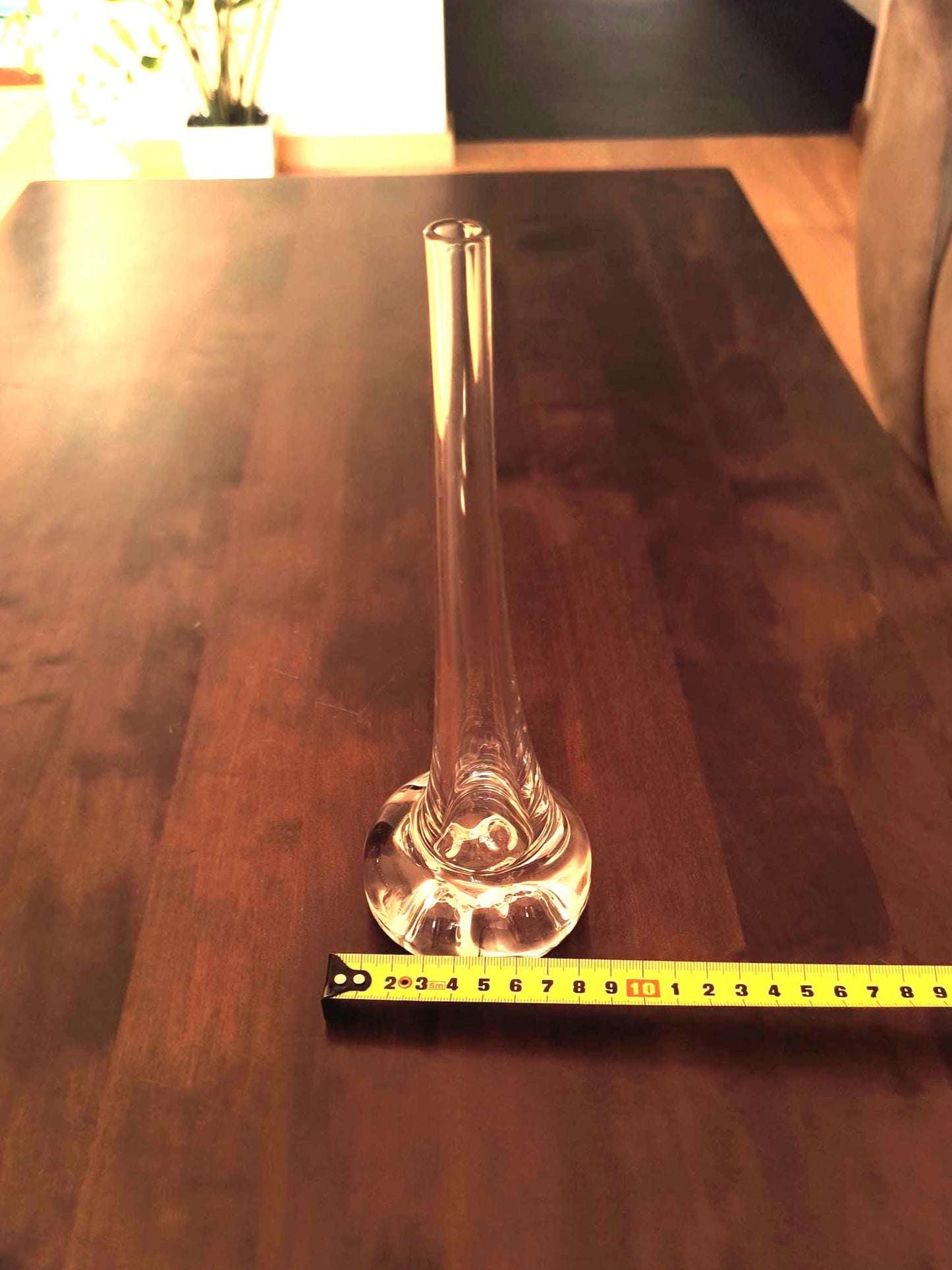 Clear Glass Bubble Base Vase, Mouth Blown European 1980