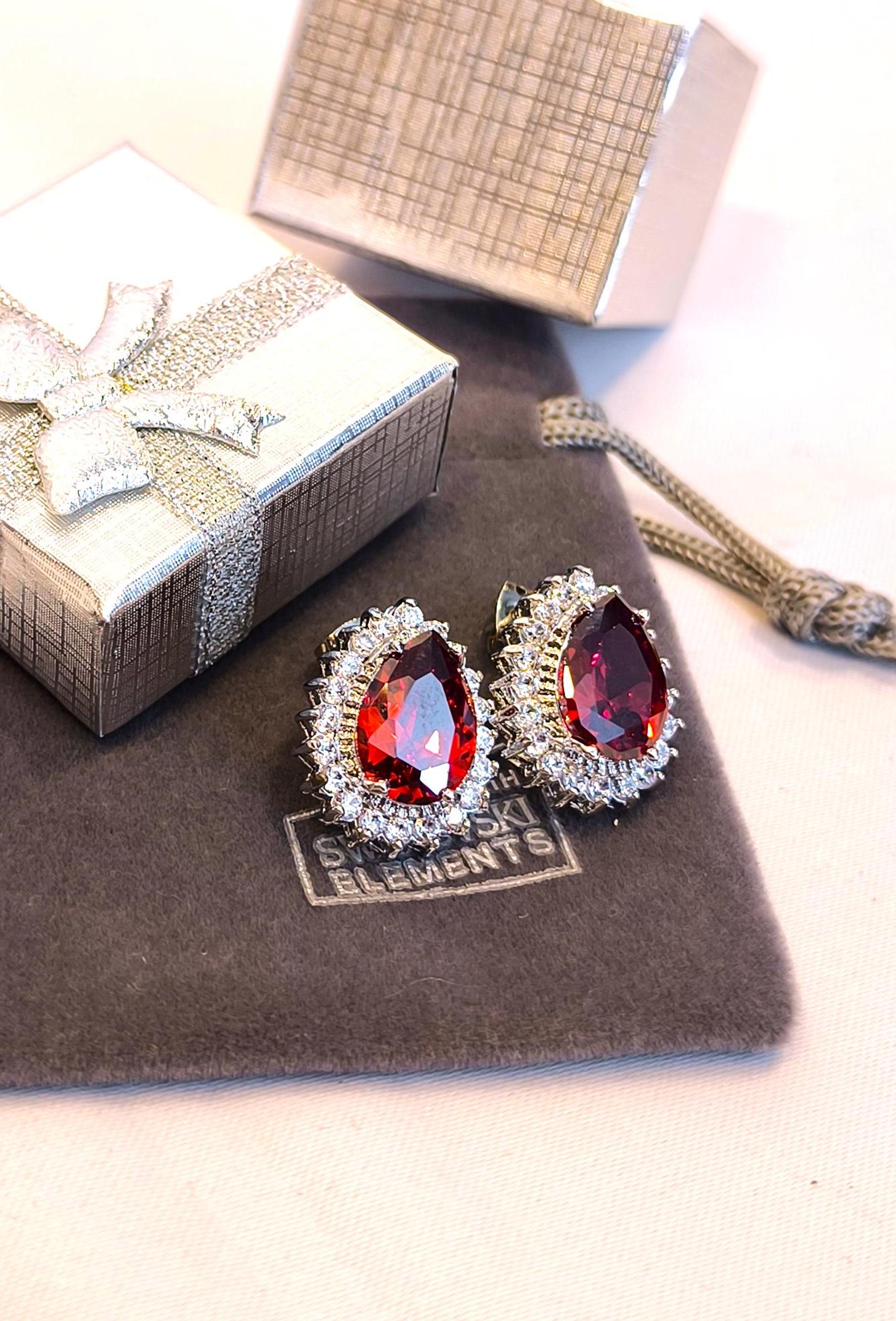 Red Swarovski Crystal Drop Earrings: 14K Gold-Plated, 2000s