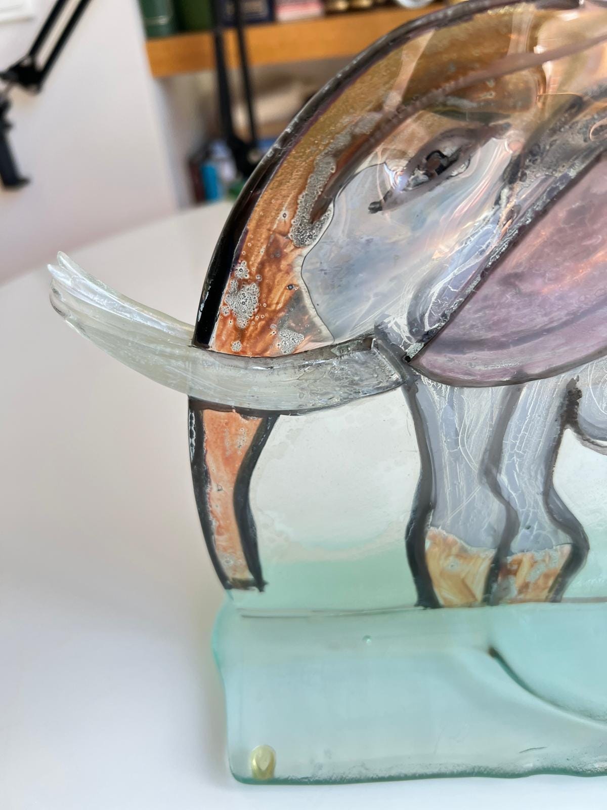 Flat Glass Abstract Elephant Sculpture Signed 6/99