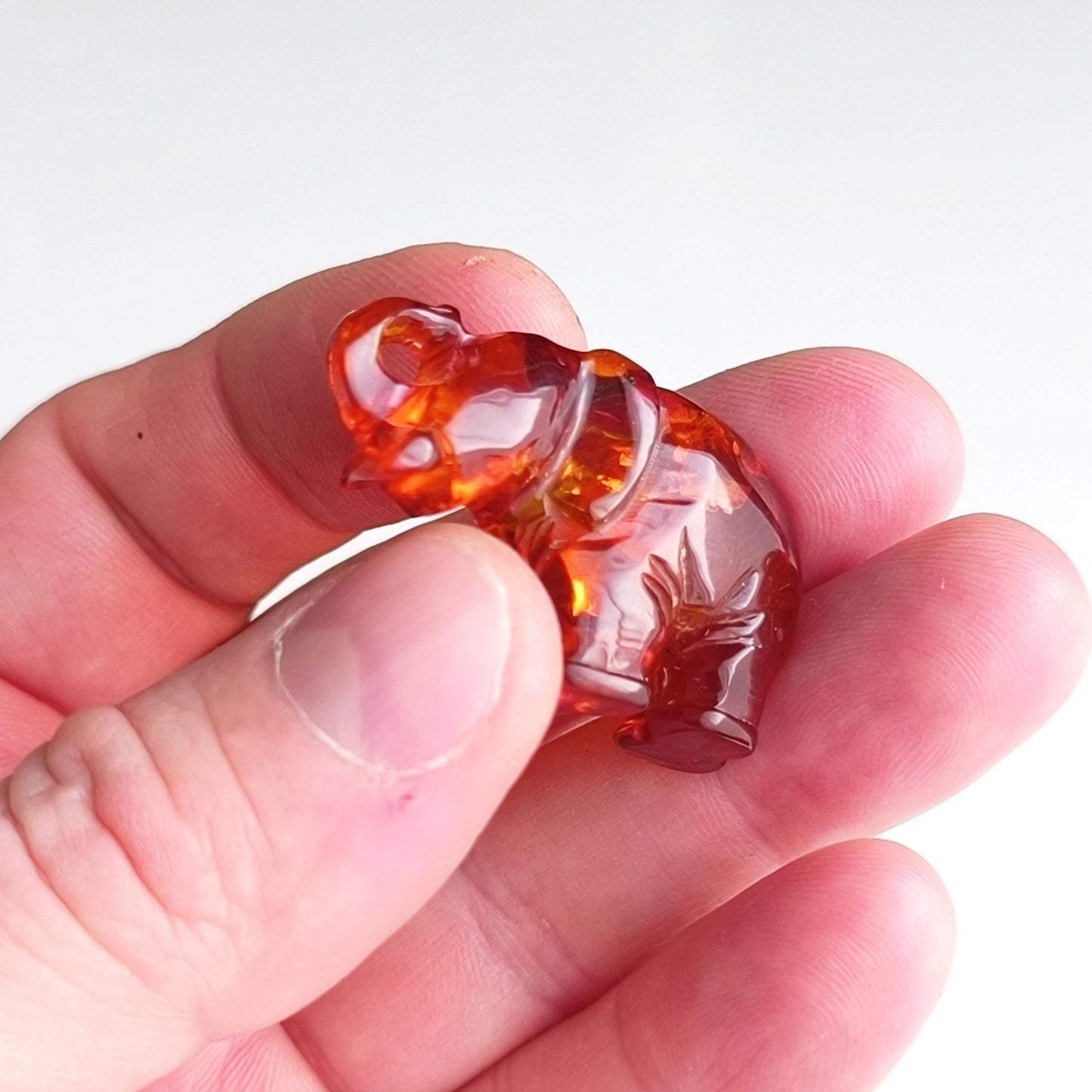 Brown Transparent Bakelite Elephant Trunk Up Handmade 1970s