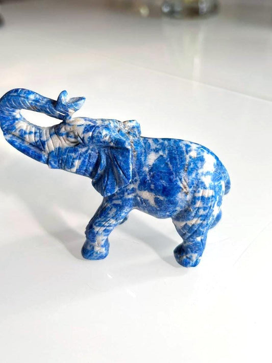 Lapis Lazuli Elephant Figurine Hand Carved 1970s