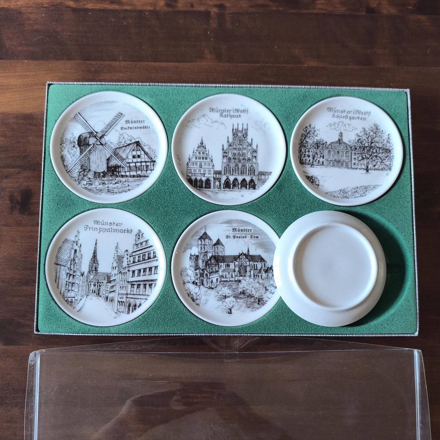 Set of 6 German Coasters with Münster Motifs, Original Box 1980s–1990s
