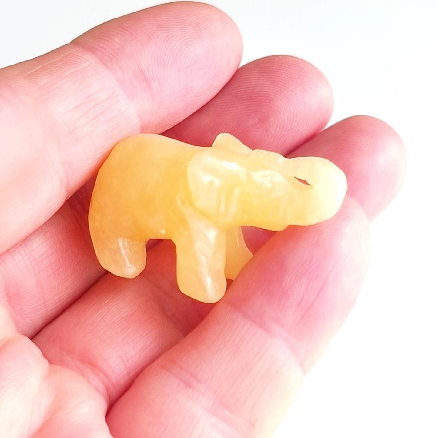 Yellow Stone Elephant Raised Trunk Small Asian Handmade 2000s