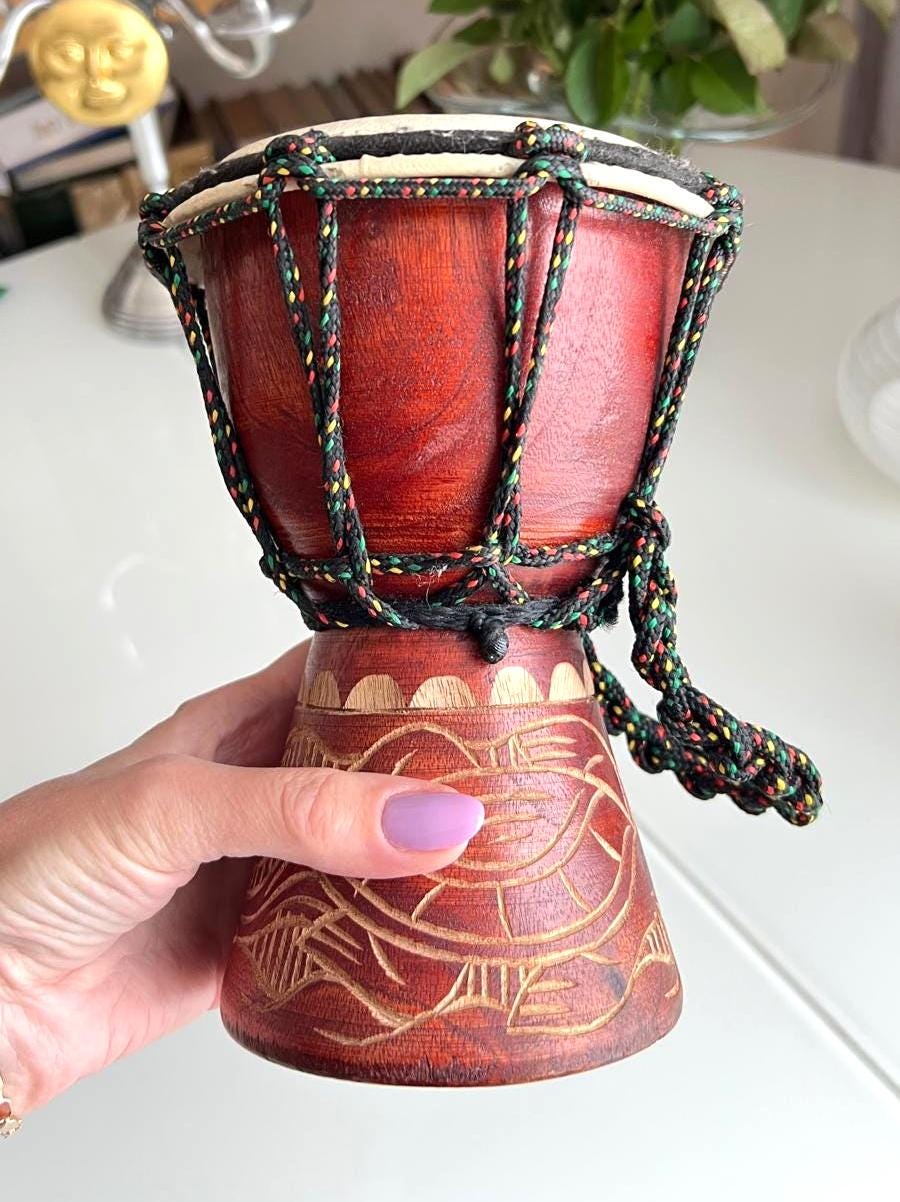 Small Wooden Djembe Drum Rope Tuned 1990s