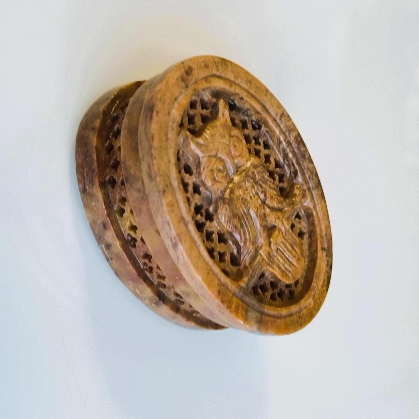 Small Brown Stone Trinket Box with Carved Owl Lid, 1970s