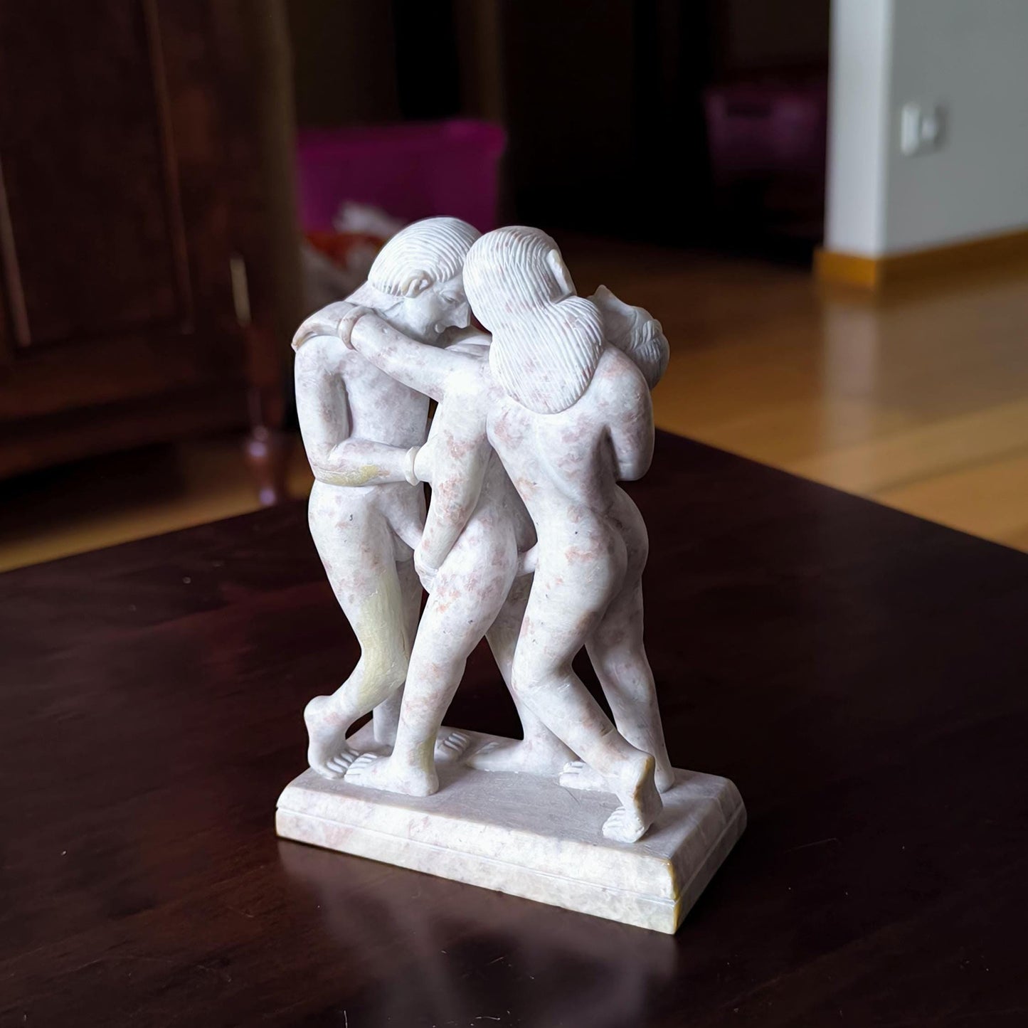 Light Stone Erotic Kamasutra Three People Statue, Handmade 1980