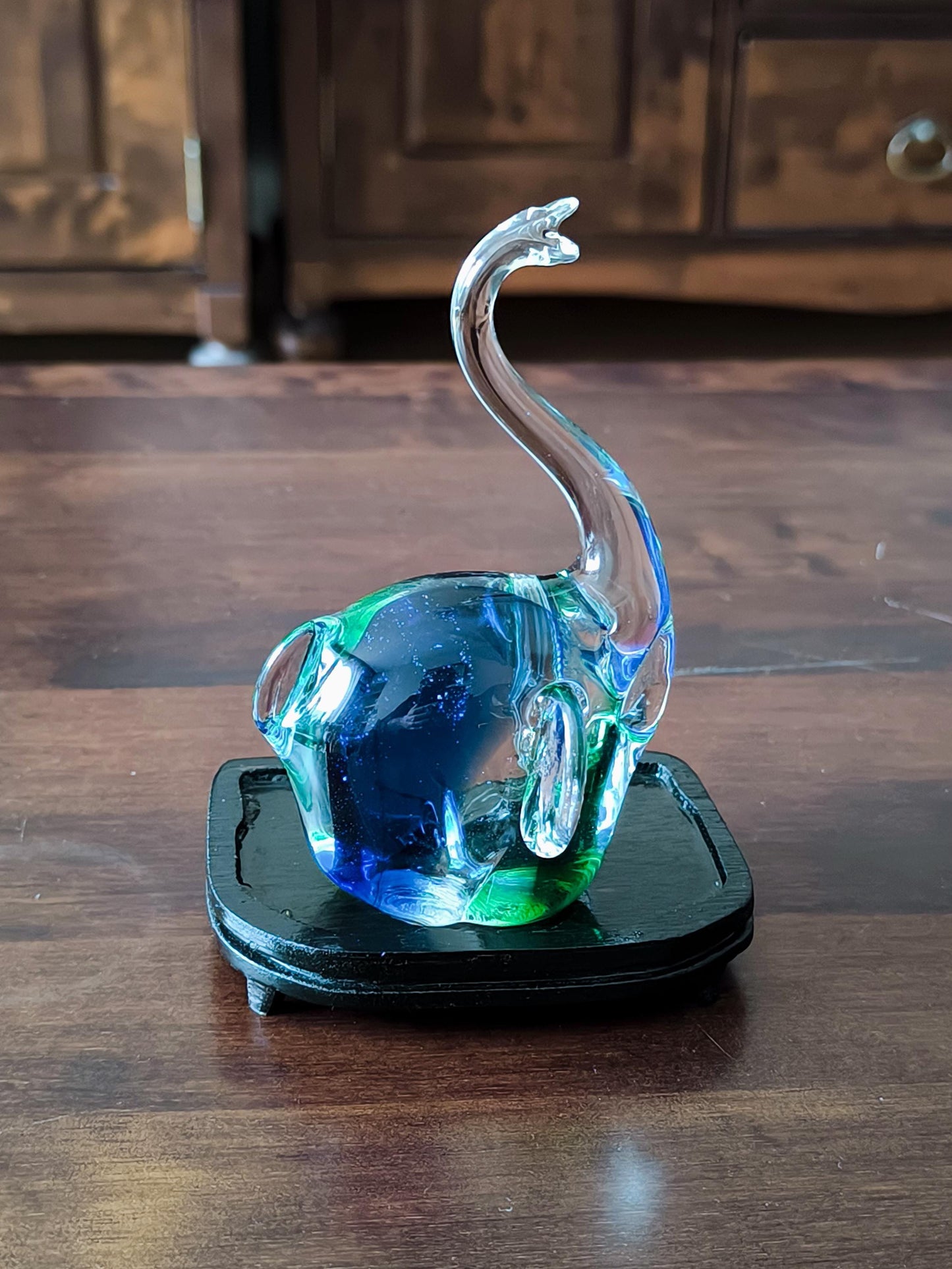 Original Murano Blue and Green Crystal Glass Elephant Sculpture, 1980
