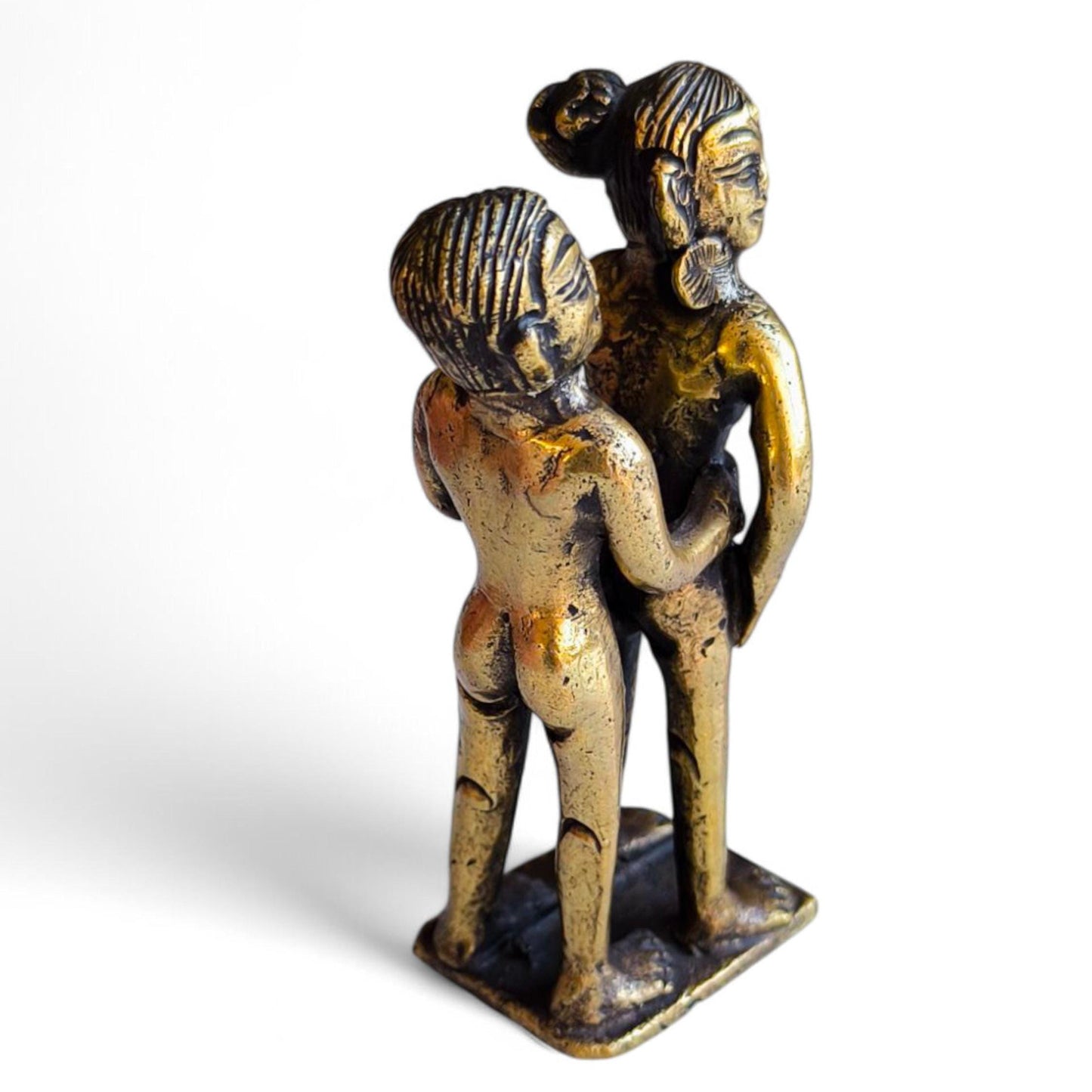 Vintage Bronze Erotic Kamasutra Couple Statue, Small Amulet, 1980s