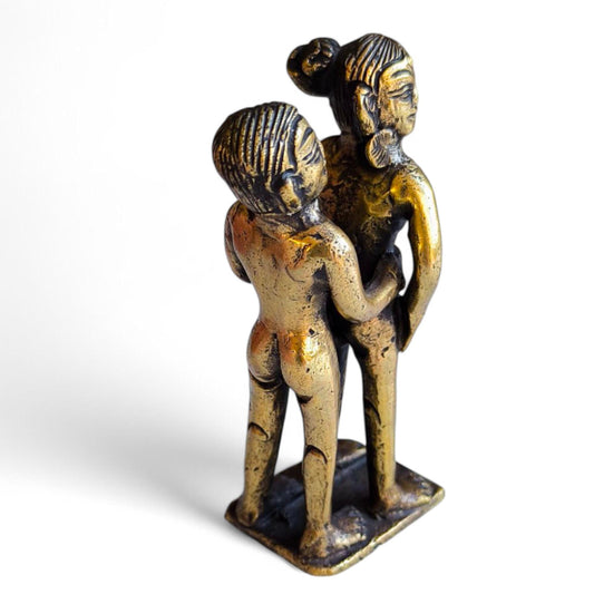 Vintage Bronze Erotic Kamasutra Couple Statue, Small Amulet, 1980s