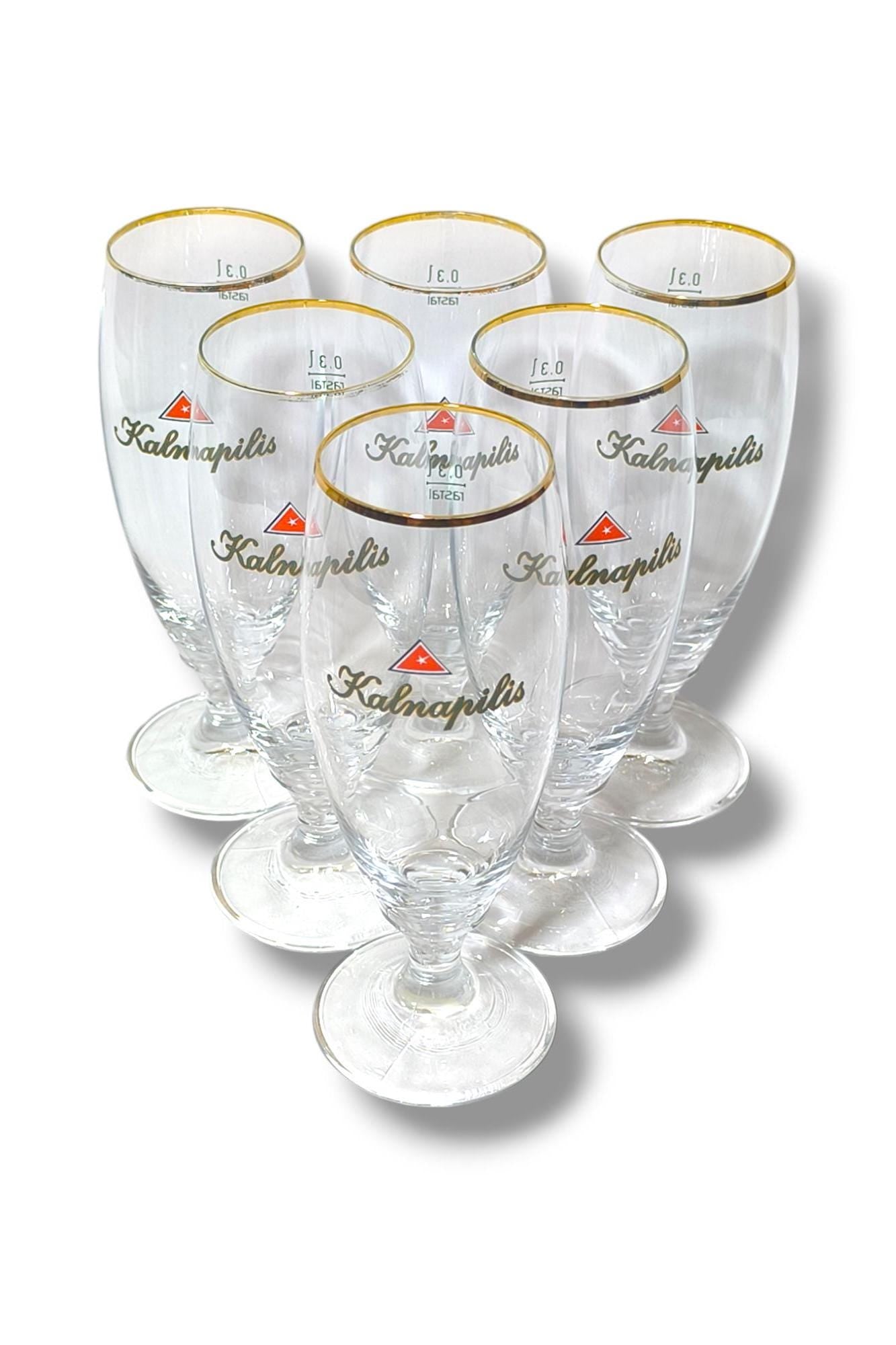 Kalnapilis Beer Glasses Set of 6 Tall 0.3L, Original Lithuania