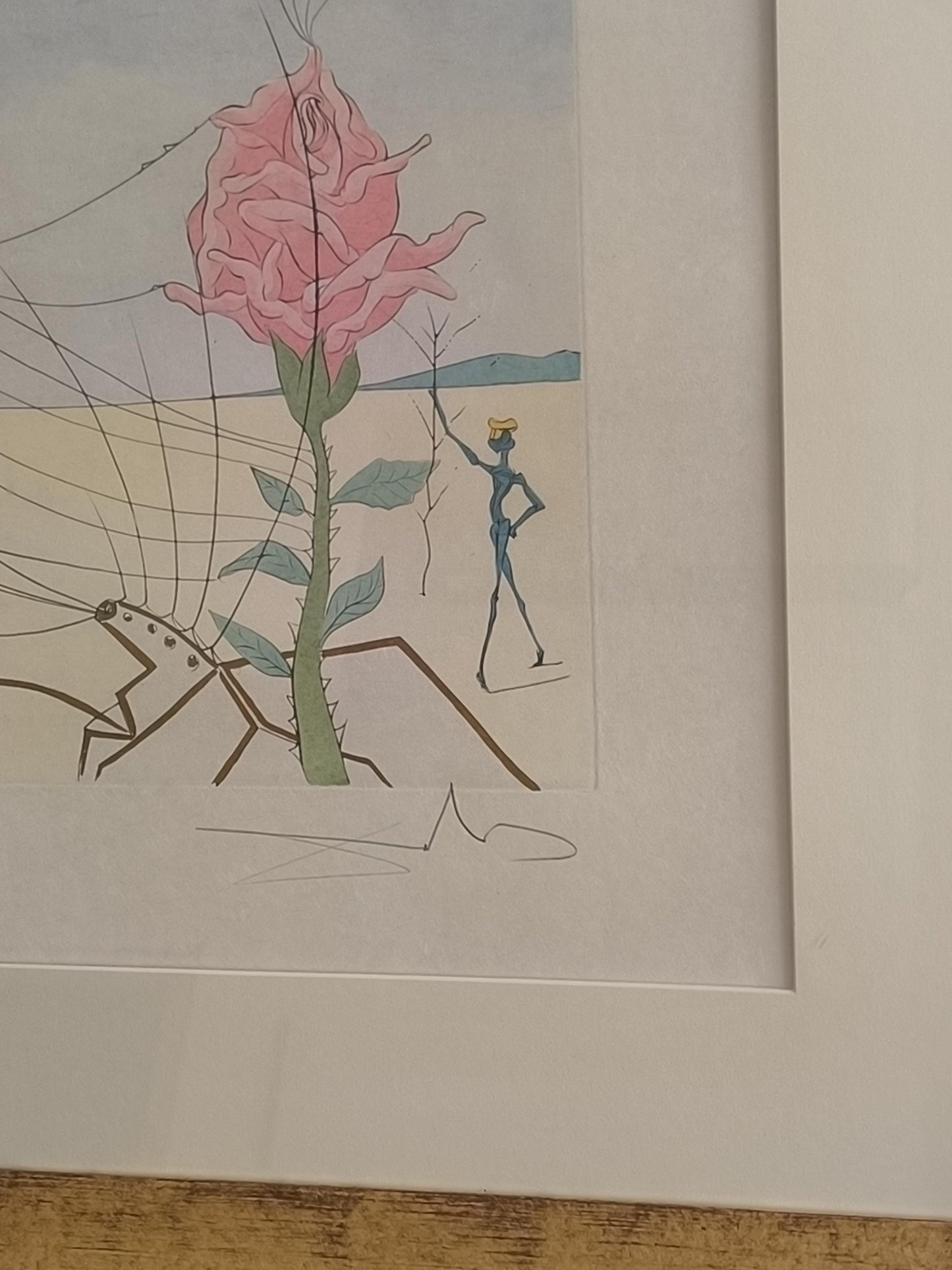 Salvador Dalí Signed Drypoint "Rose (Dream)", Limited Edition, Framed 1976