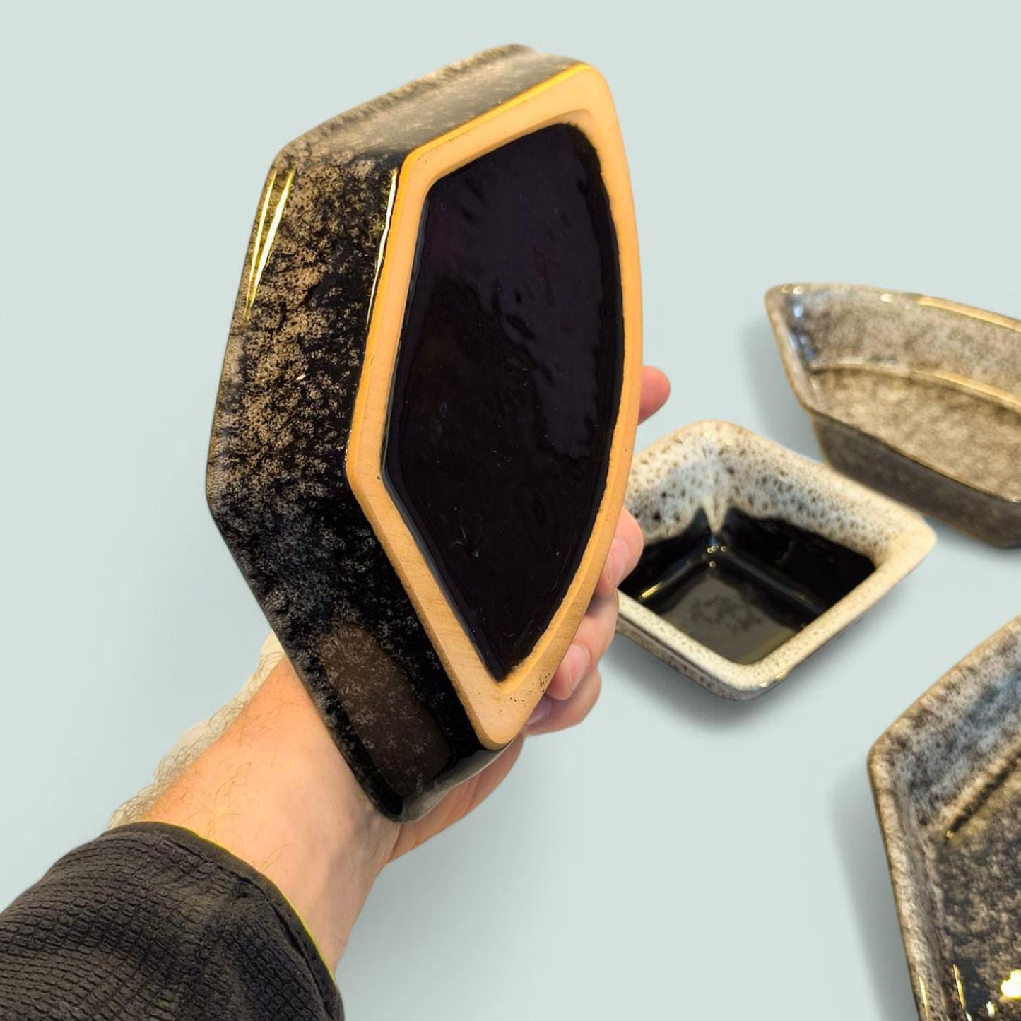 Handmade Lithuanian Glazed Earthenware Snack Dish Set, 5-Piece, 2000s