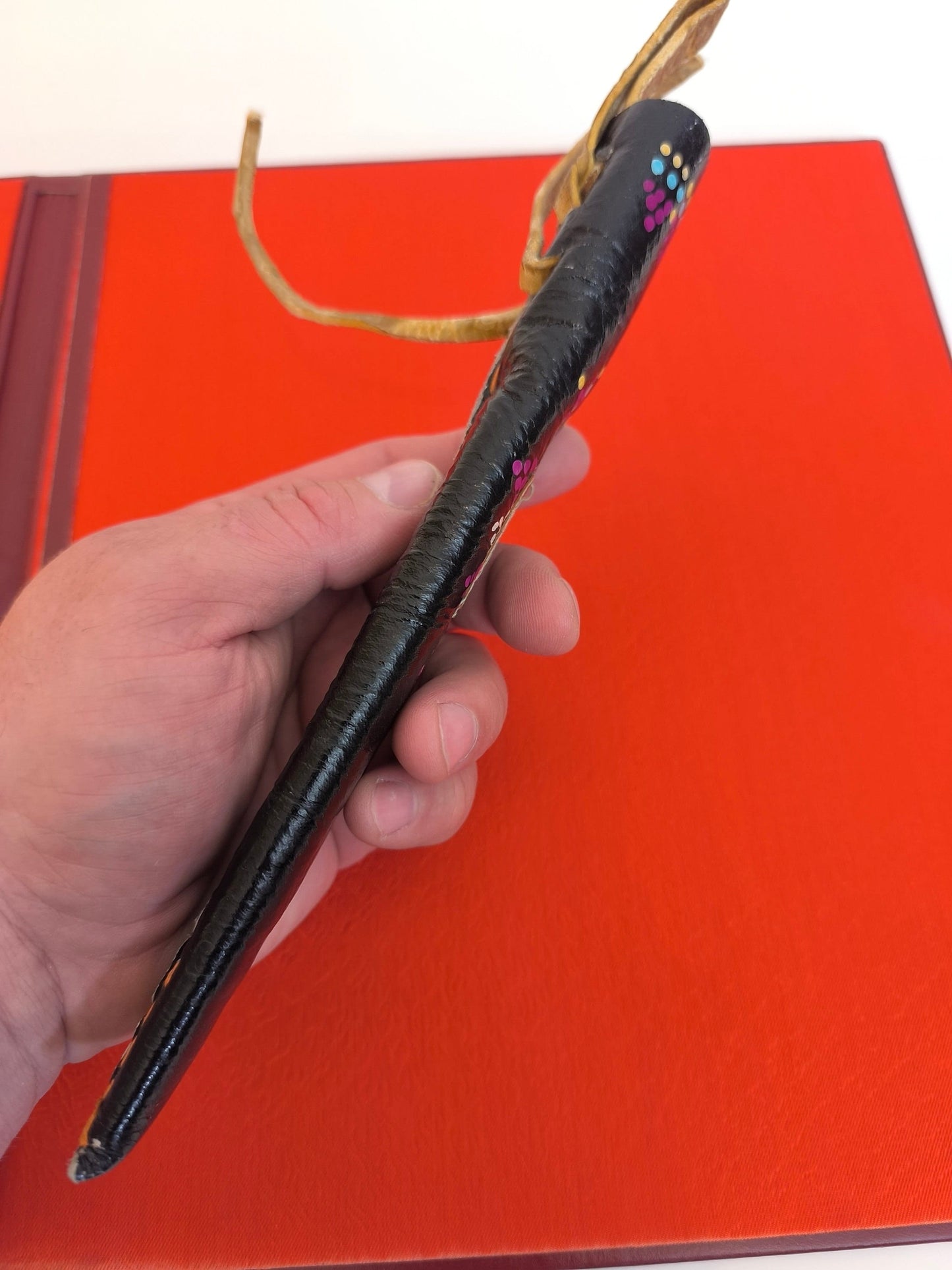 Handmade Knife Leather Case with Hand Processed Colorful Ornaments, Leather Sheath for Uzbek National Knife Pchak, Soviet Union