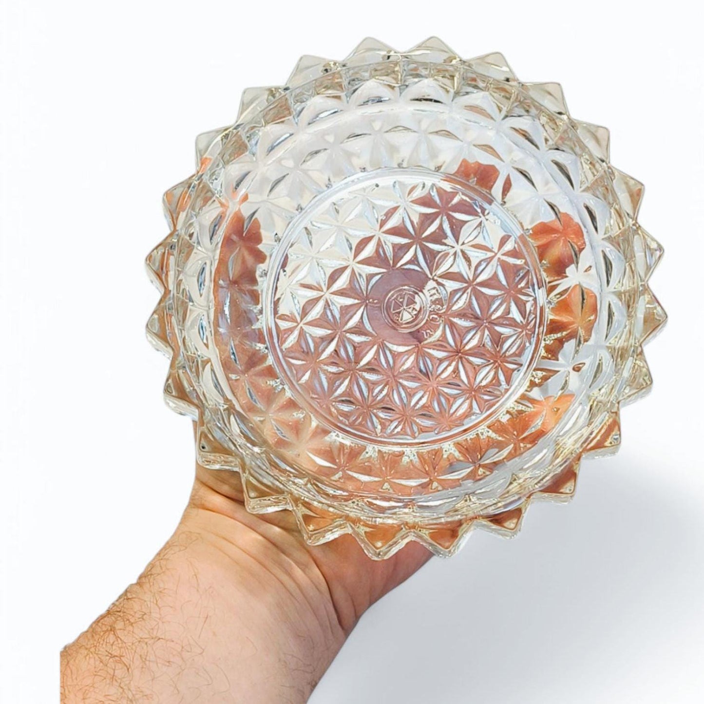 Ribbed Crystal Serving Bowl: Heavy Clear Glass Candy Dish, 1970s