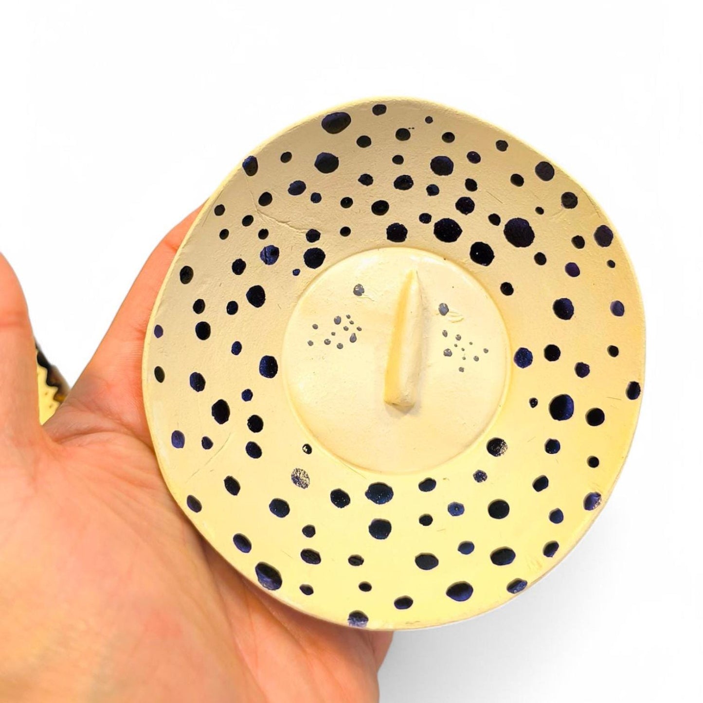 Three Handmade Coconut Shell Bowls on Legs, Hand-Painted, Ceramic Faces