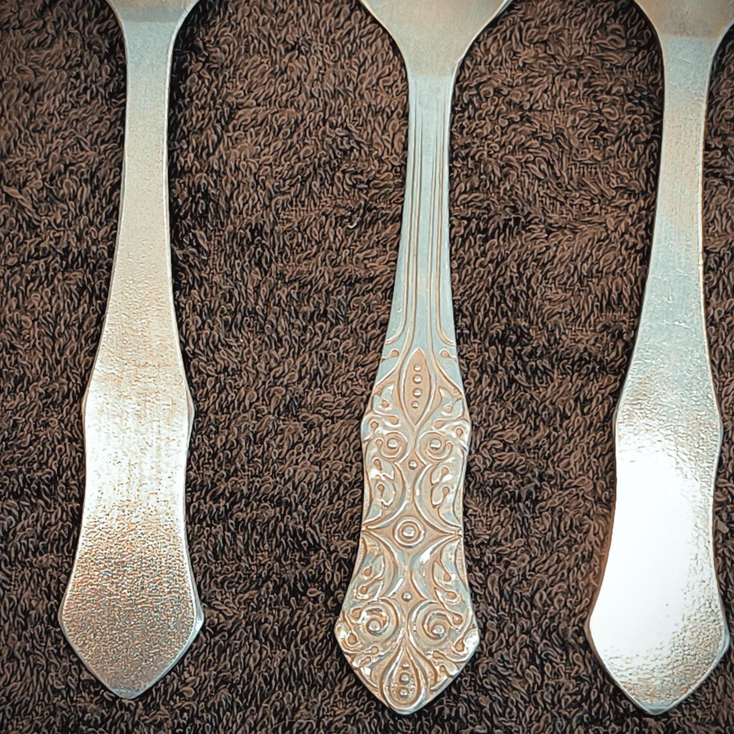 Set of 6 Melchior Silver-Tone Teaspoons with Ornamental USSR 1970s