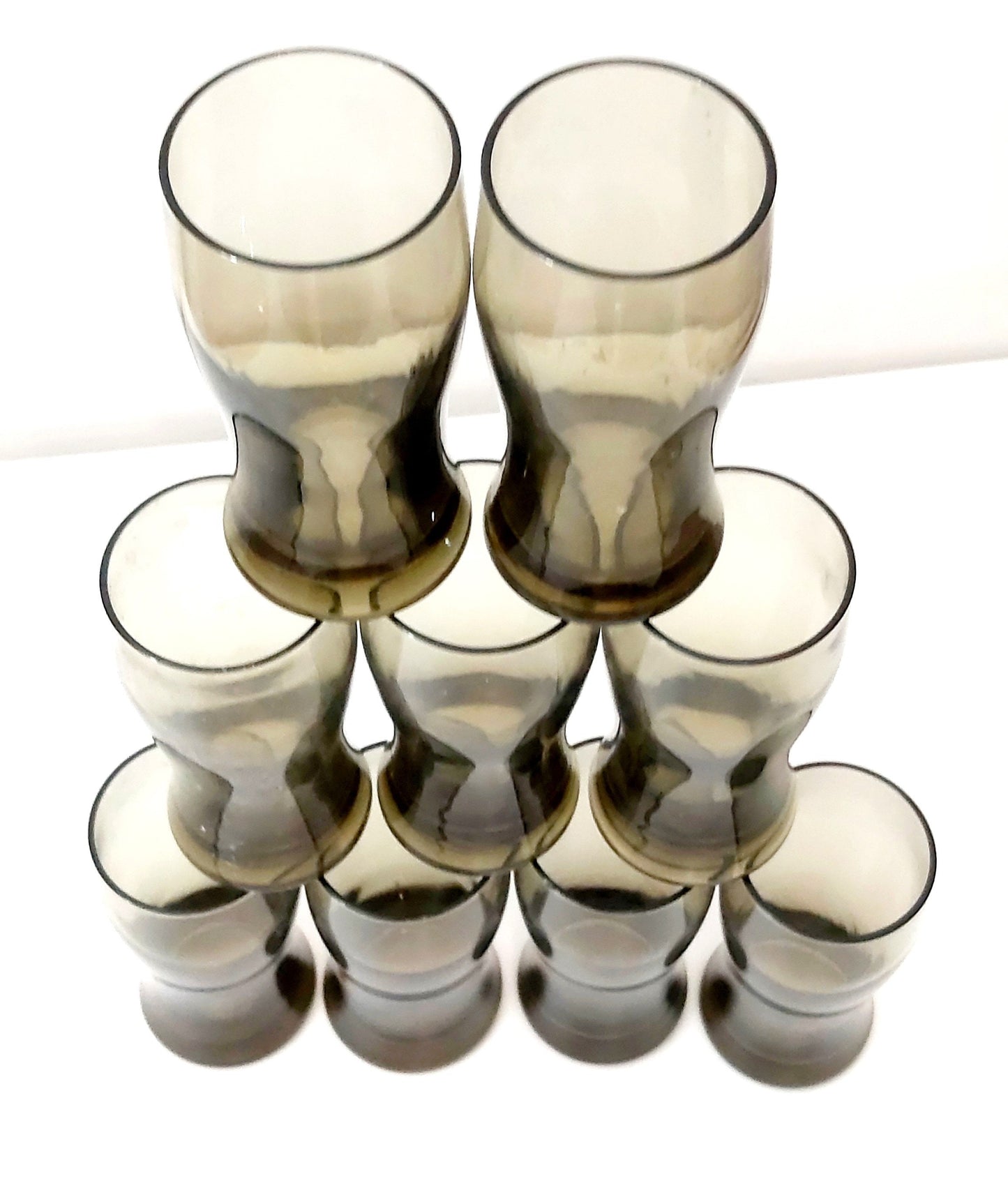 Vintage Smoke Brown Glass Tumblers - 1970s Drinkware Set of 6
