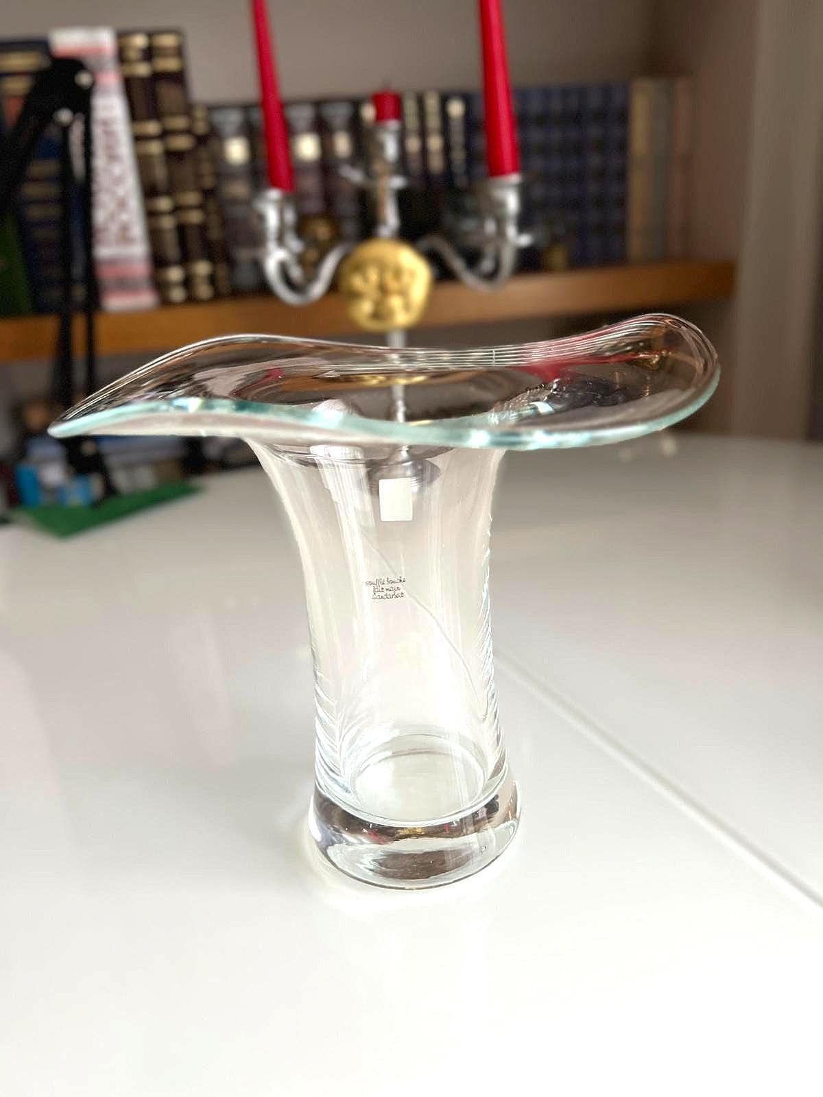 Clear Blown Glass Vase Wavy Rim 1990s