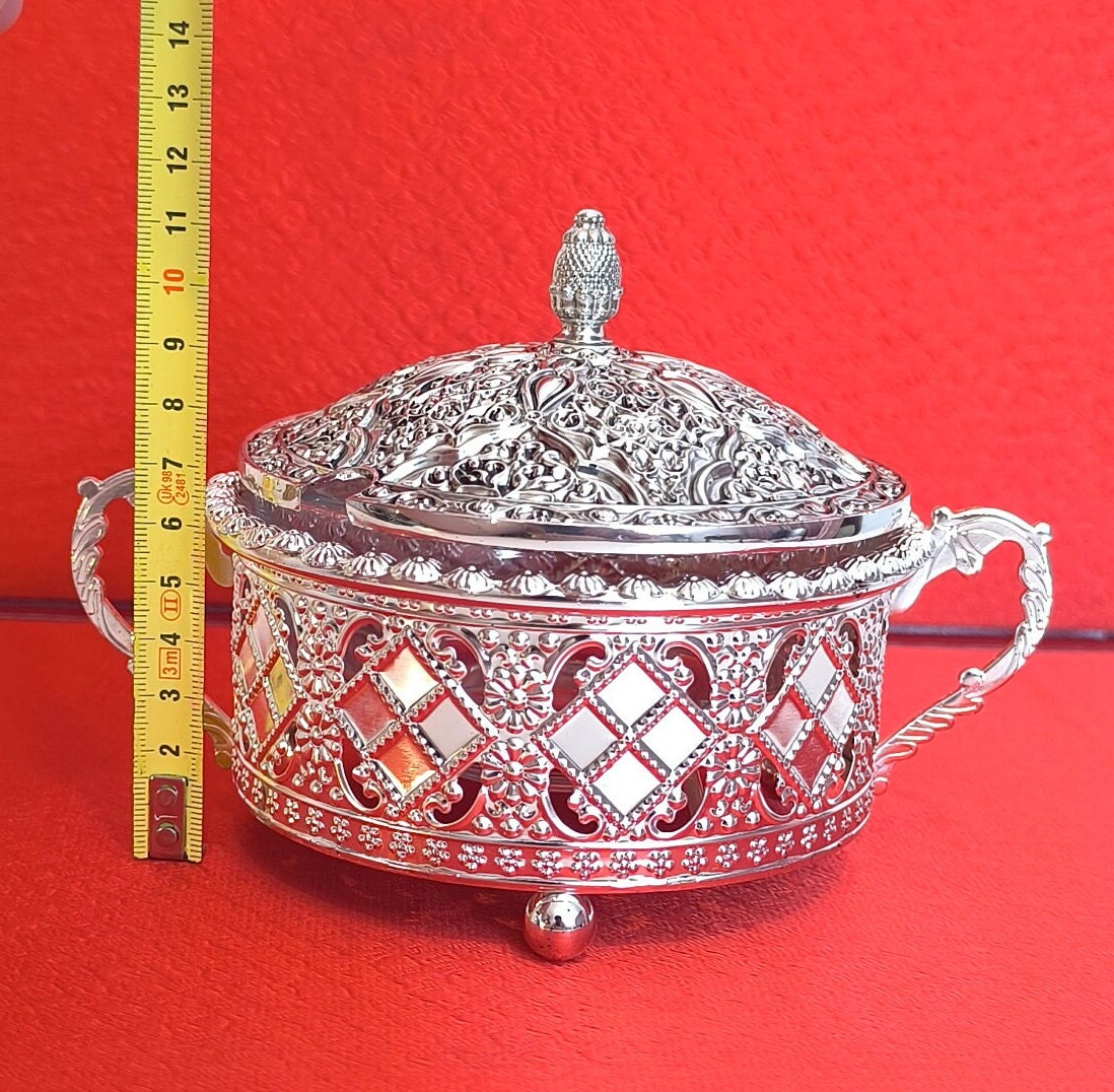 Silver Plated Sugar Bowl with Glass Insert: Asian Inspired