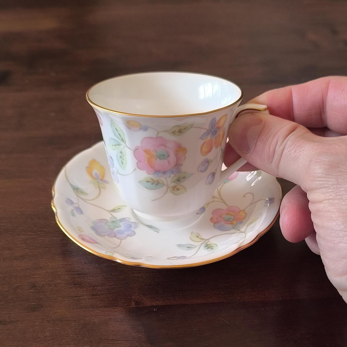 Japanese Porcelain "Old Kyoto by Sudo" Coffee/Tea Cup & Saucer – Hand-Painted Floral, Gold Trim, 1980s