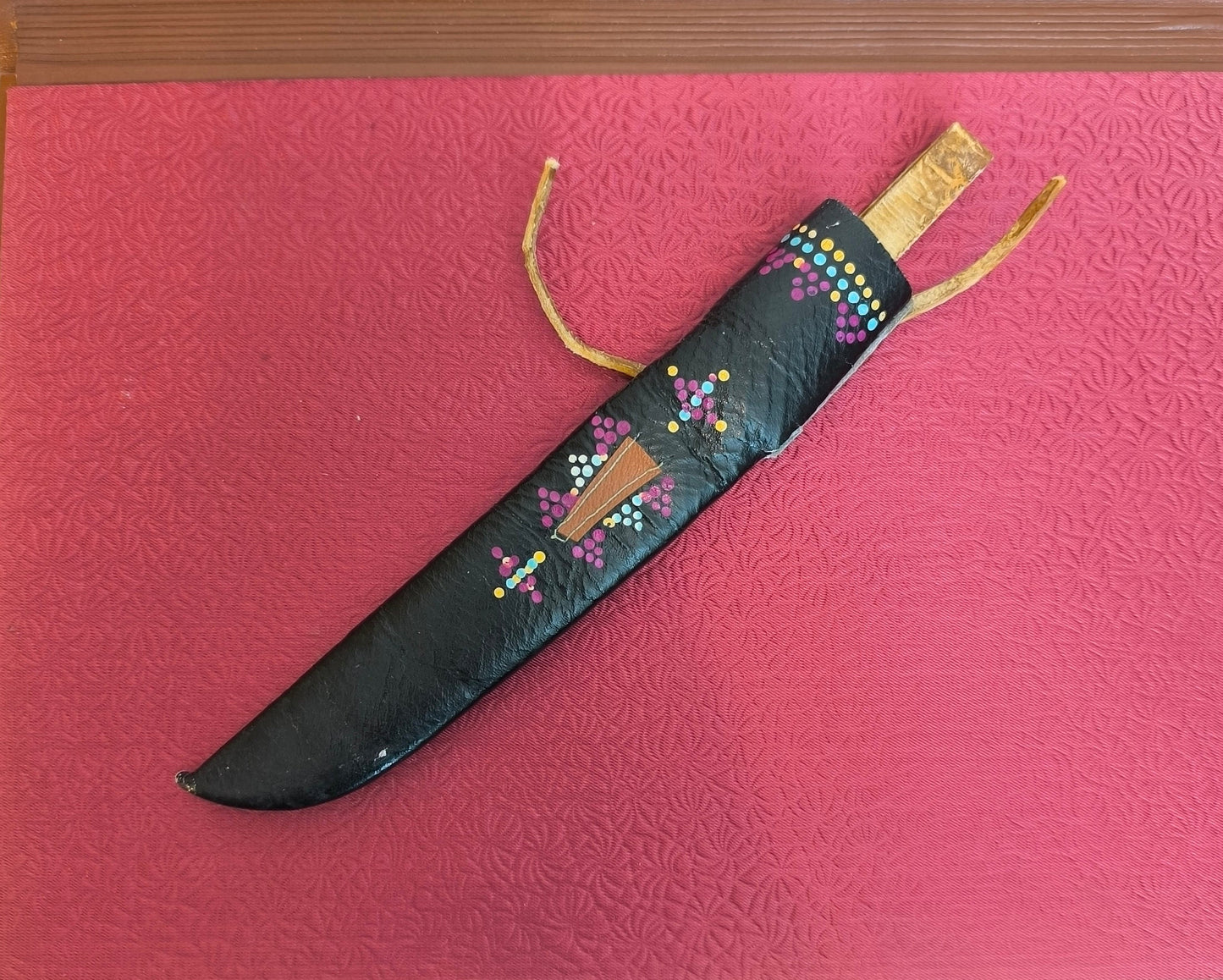 Handmade Knife Leather Case with Hand Processed Colorful Ornaments, Leather Sheath for Uzbek National Knife Pchak, Soviet Union