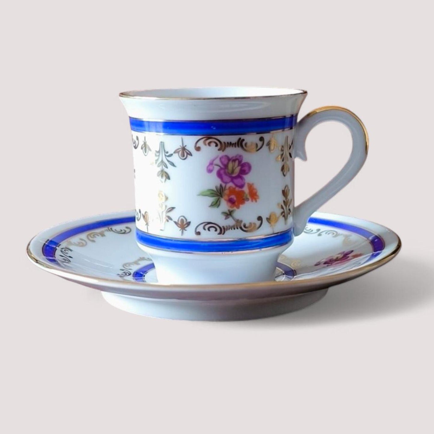 Vintage SPE Eisenberg Porcelain Coffee Cup & Saucer, Gilded, Made in GDR, 1970s