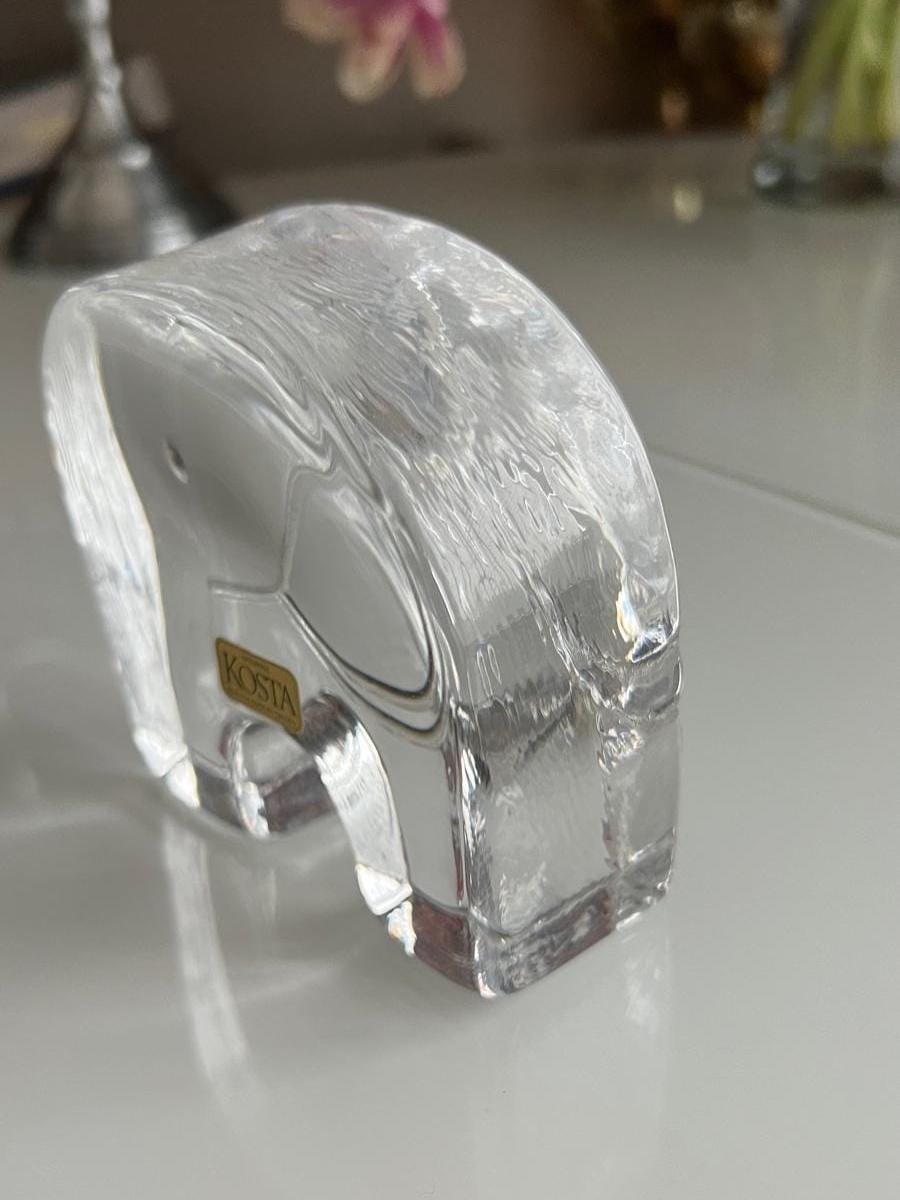 Clear Glass Paperweight Magnet Shape Elephant Figurine Sweden 1990s