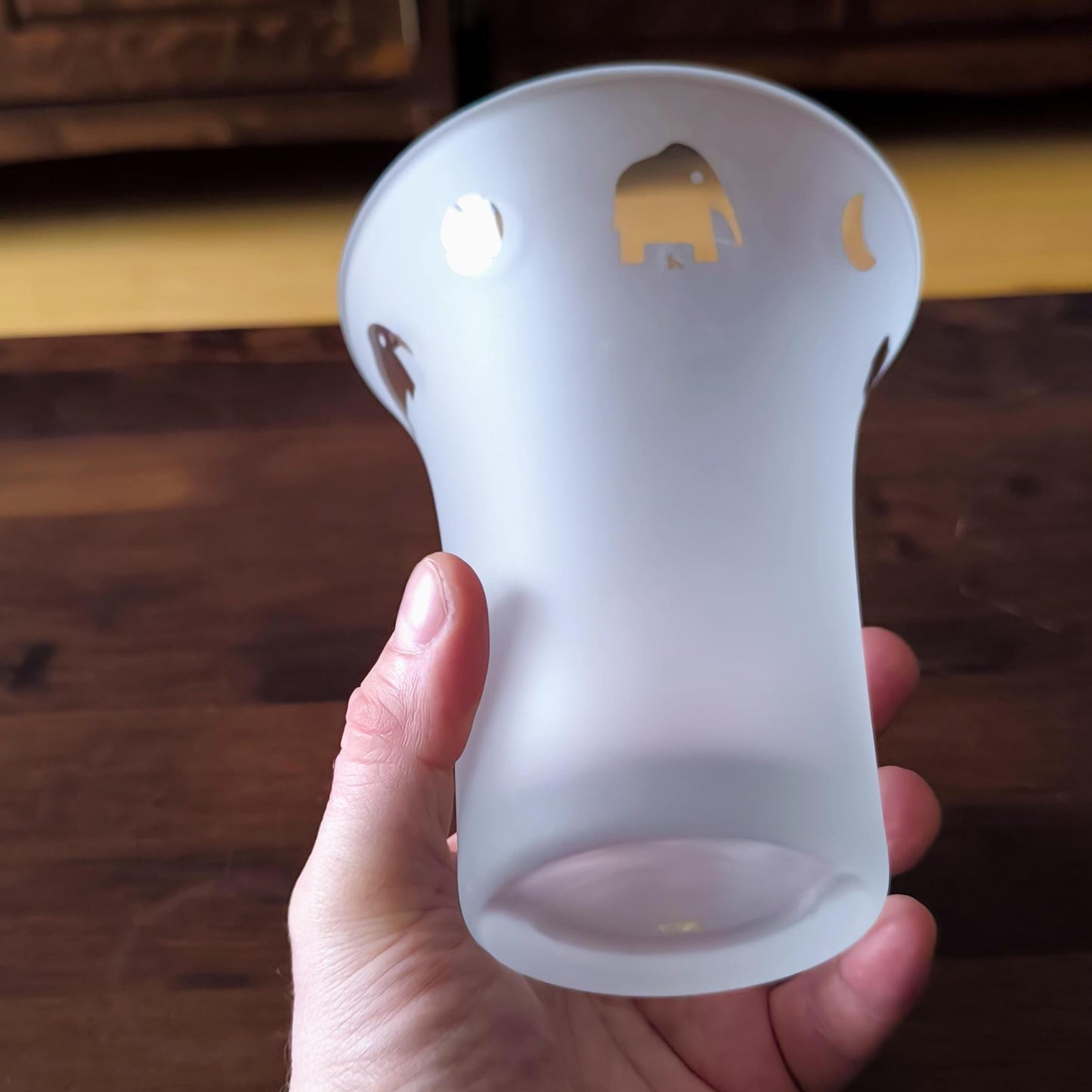 Frosted Glass Vase With Clear Elephant Motive, Postmodern 1980s.