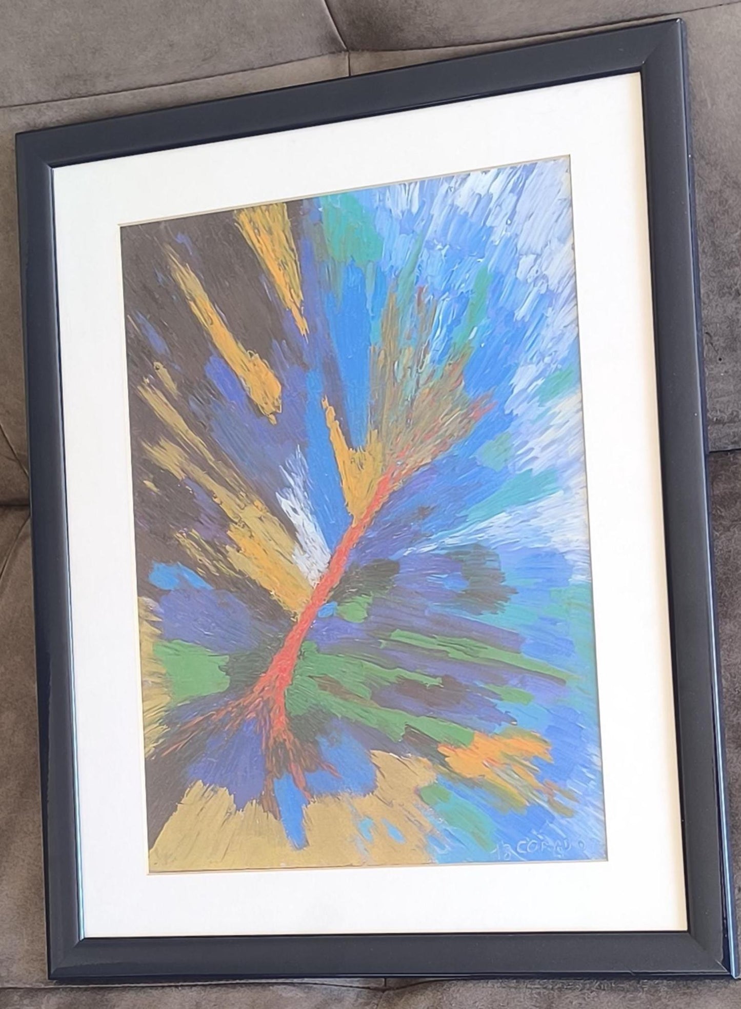 Abstract Acrylic on Cardboard, Signed "18 Corado 715", Italy 1970–1990, Framed