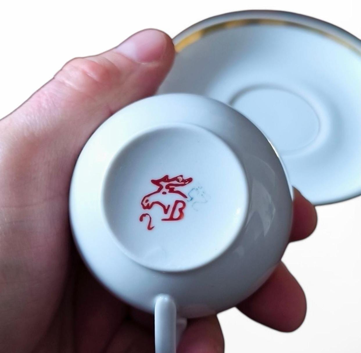 Vintage Dulevo Porcelain Cup & Saucer, Intourist USSR, Gold Trim, 1990s