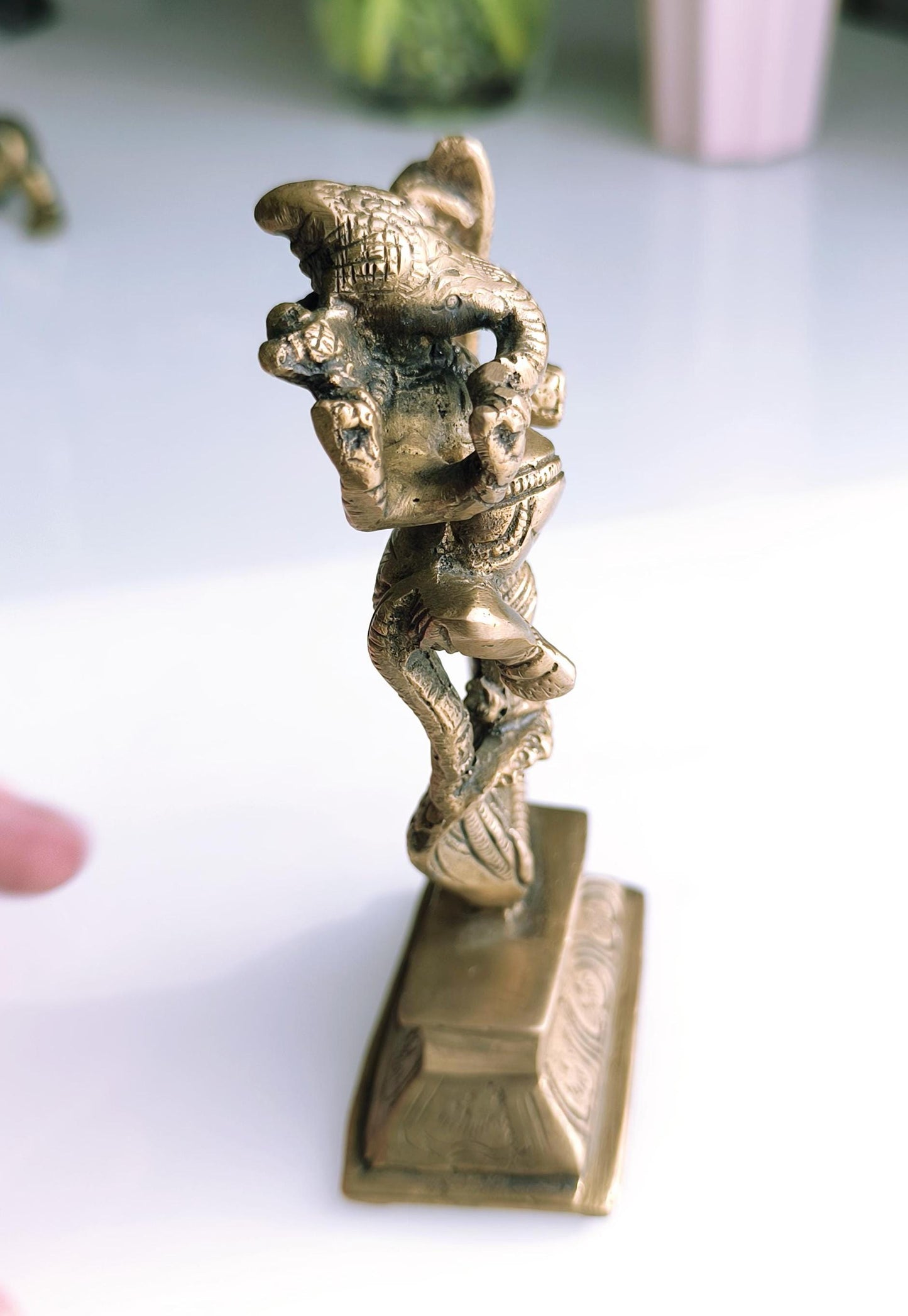 Bronze Dancing Ganesha with Snake, Hindu Elephant God Statue, 1980s
