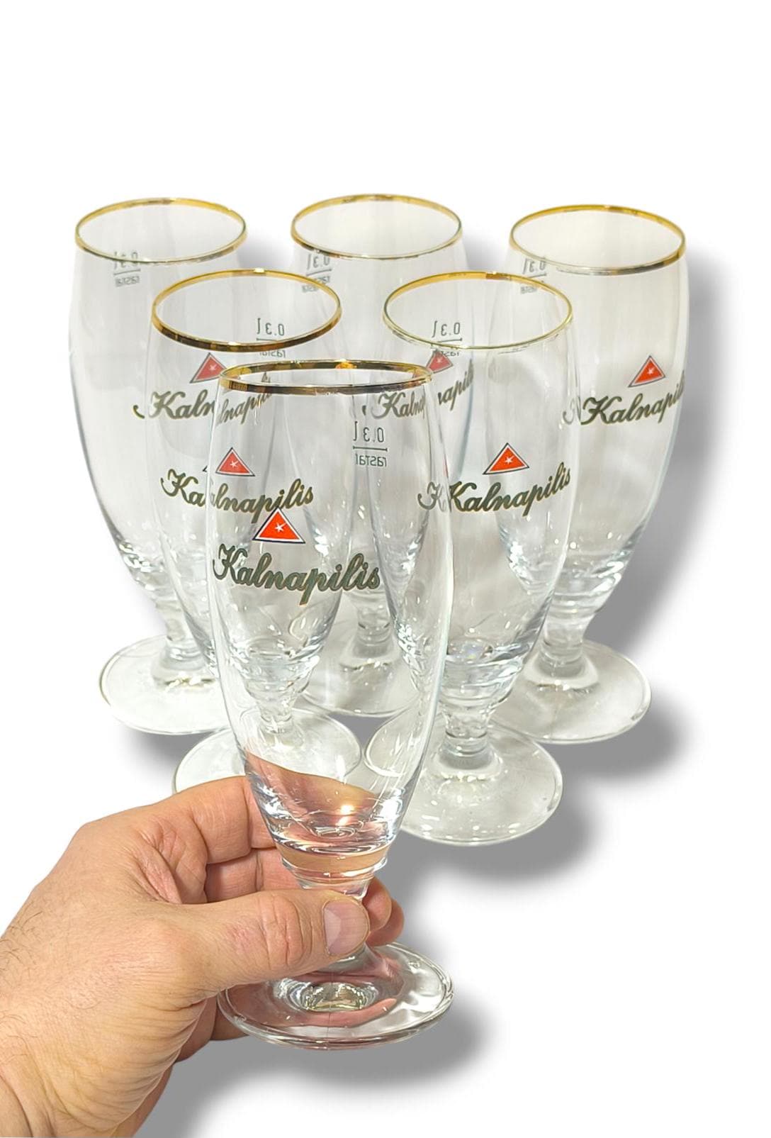 Kalnapilis Beer Glasses Set of 6 Tall 0.3L, Original Lithuania