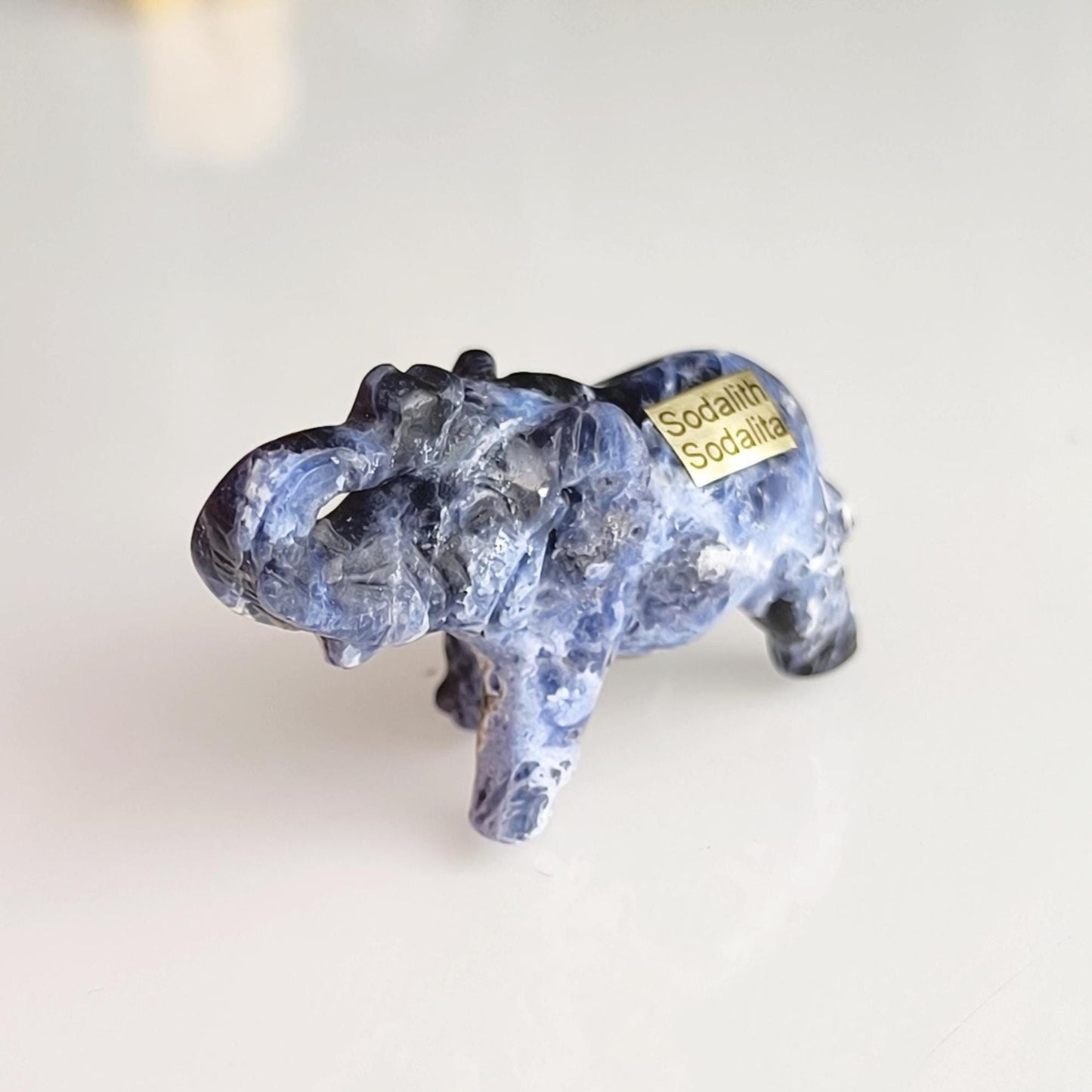 Small Blue Stone Elephant Trunk Lifted Asian Handmade 2000s