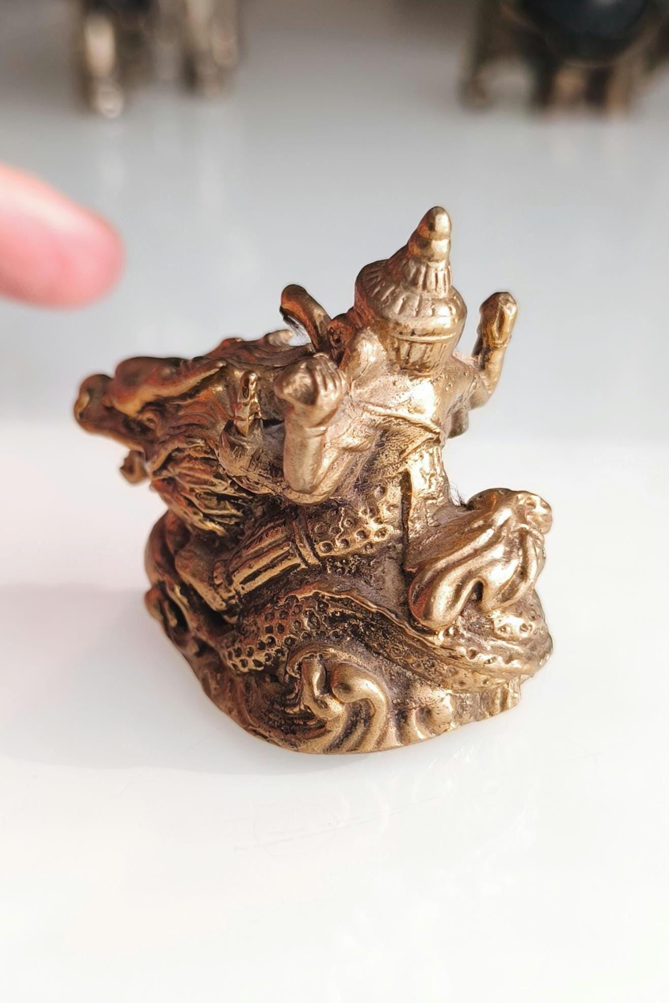 Bronze Statue Ganesha on Dragon, Hindu Mythology Sculpture, 1980s