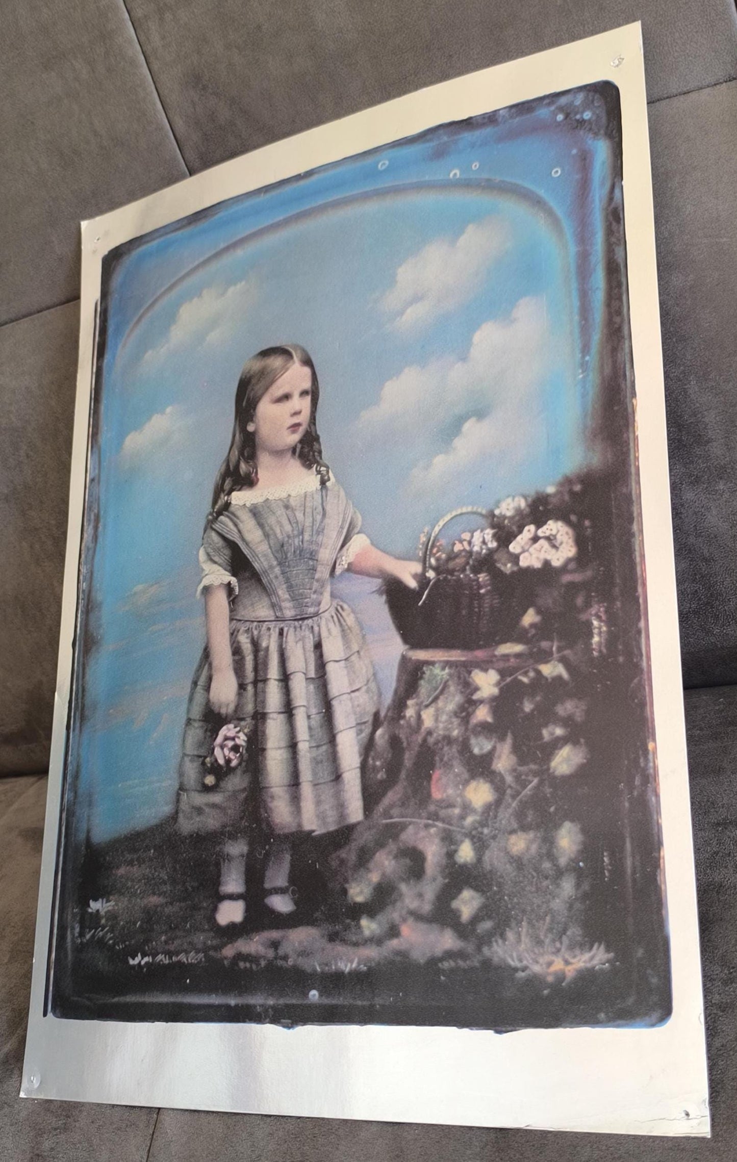 Silvered Daguerreotype of Young Lady Painting by Kilburn, 1980s Print