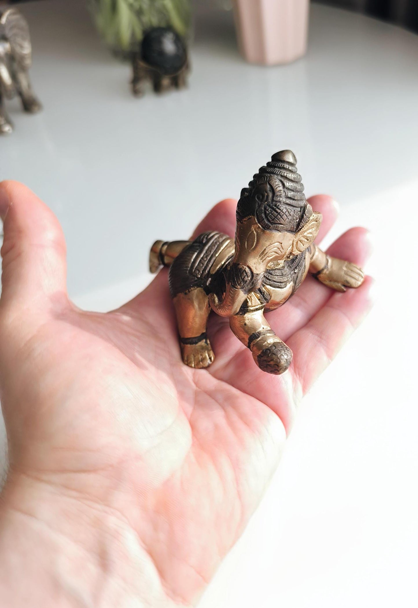 Bronze Baby Ganesha Statue: Hindu Elephant God, 1980s