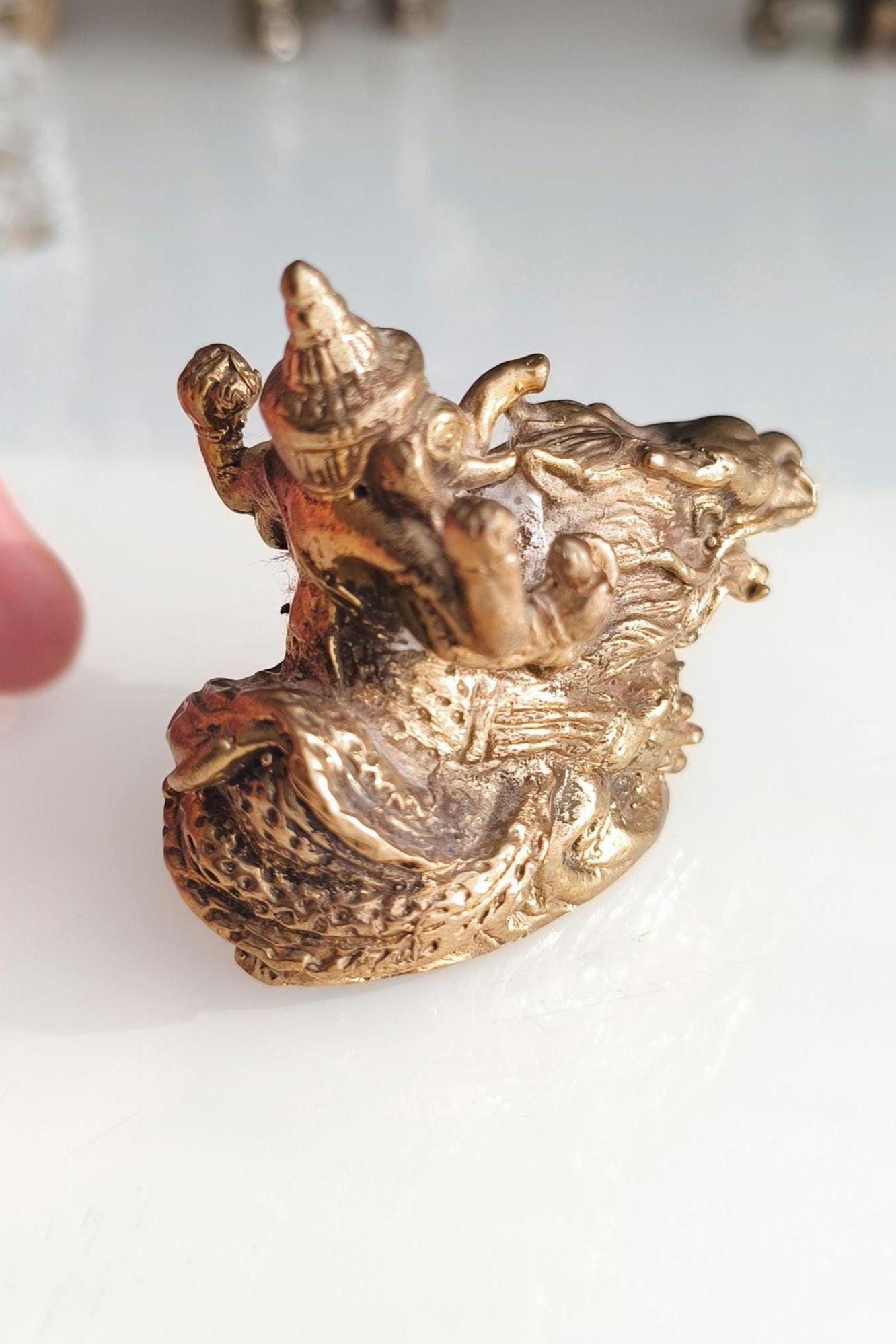 Bronze Statue Ganesha on Dragon, Hindu Mythology Sculpture, 1980s
