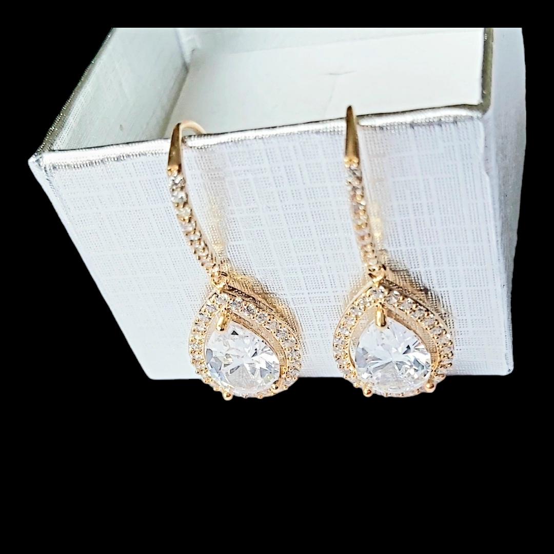 Vintage 2000s 14K Gold-Plated Stud Earrings with White Swarovski Crystal & Diamond Details