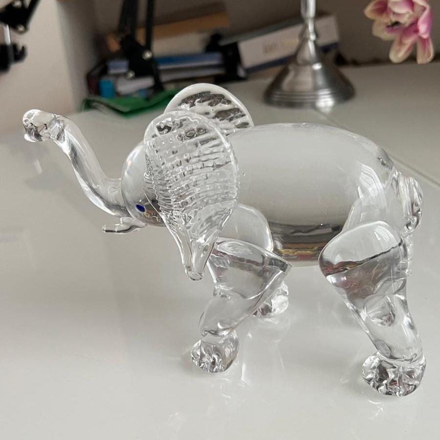 Clear Glass Elephant Figurine with Textured Ears 1980s