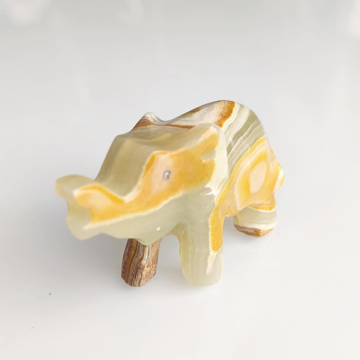 Handmade Small Striped Onyx Elephant Statue with Raised Trunk, 1990s