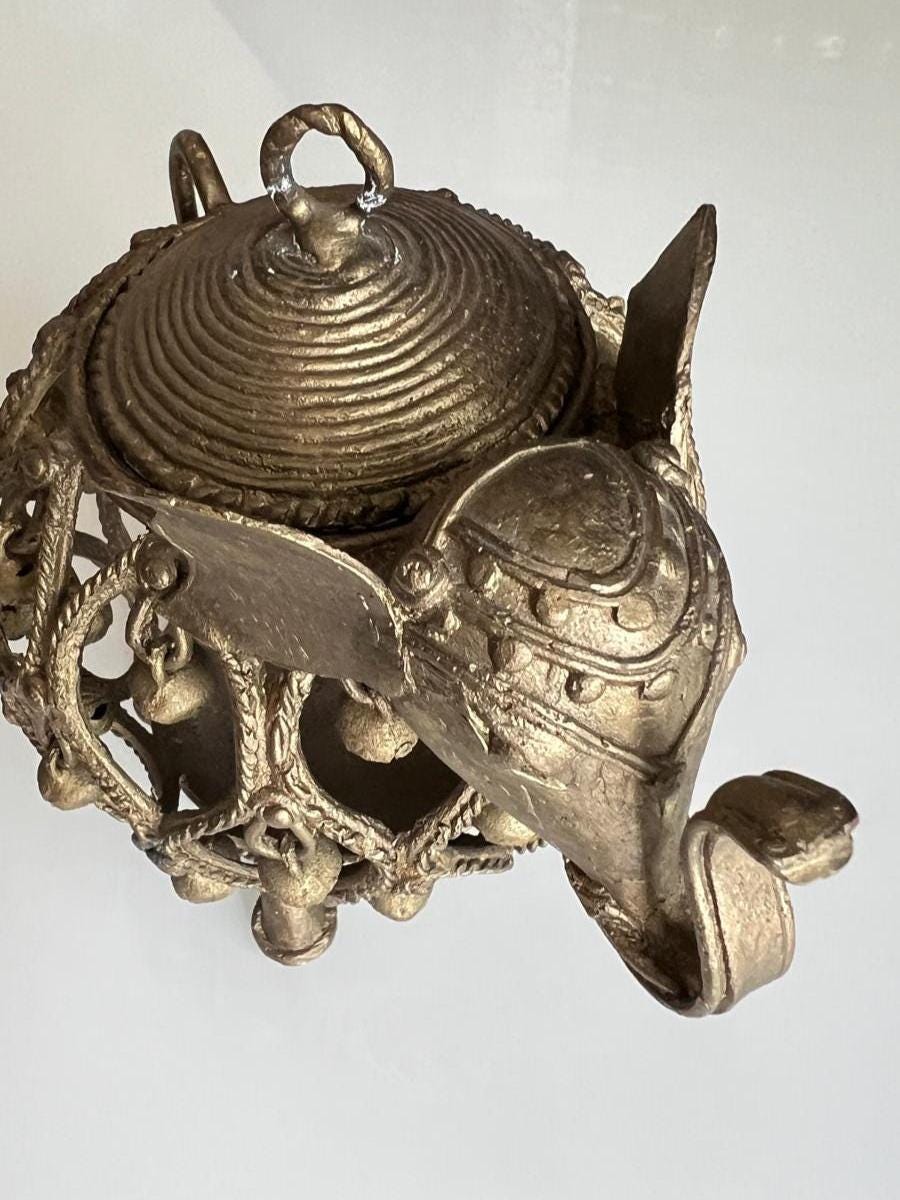 Metal Elephant Lantern Candle Holder with Brass-Tone Finish, 1970s