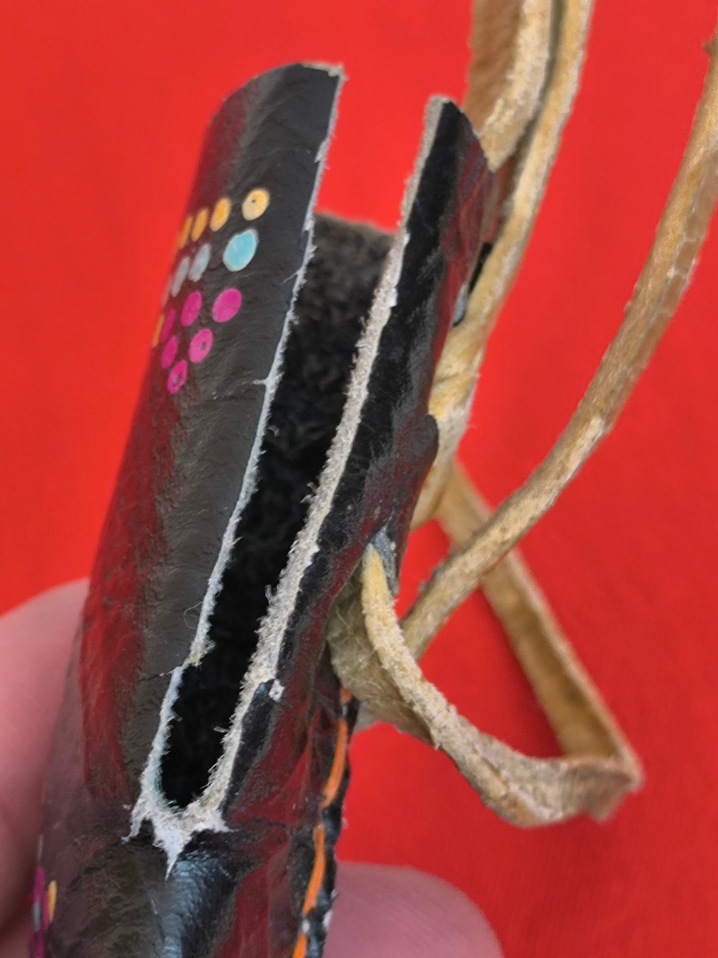 Handmade Knife Leather Case with Hand Processed Colorful Ornaments, Leather Sheath for Uzbek National Knife Pchak, Soviet Union