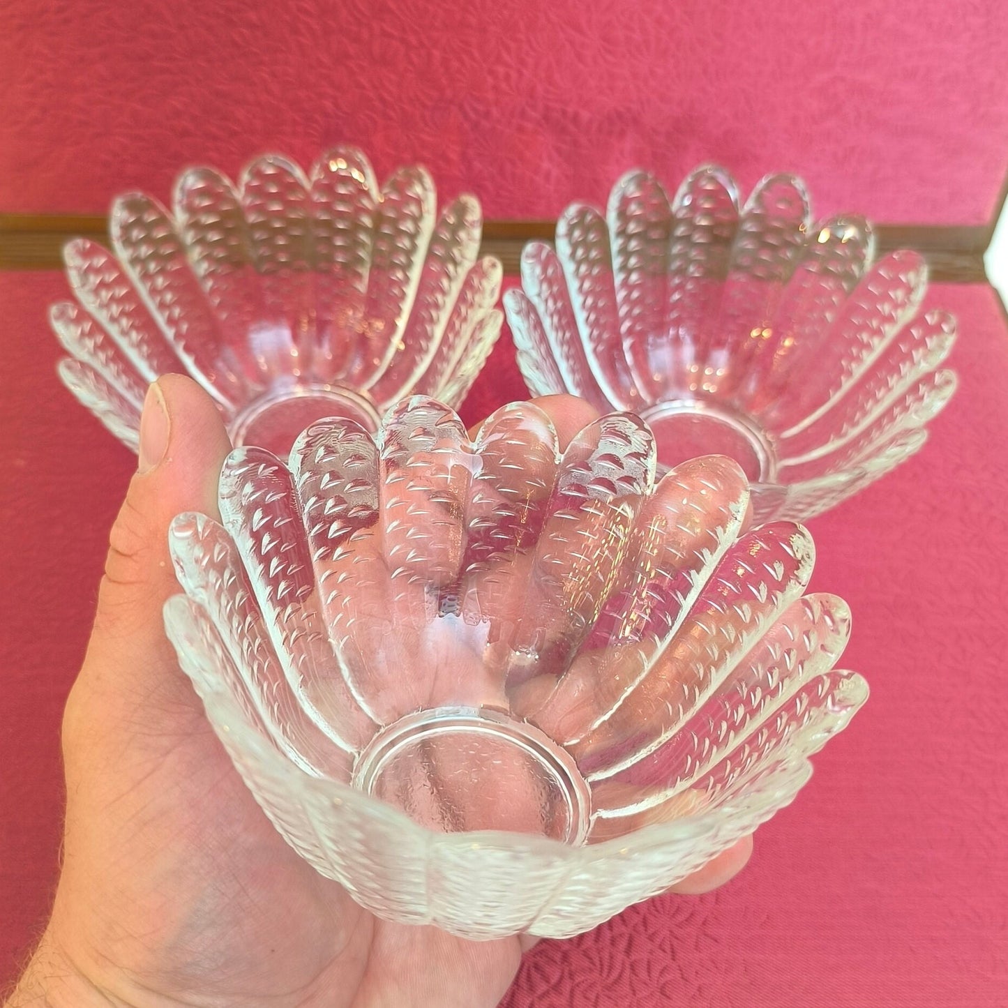 Crystal Dessert Bowls Set: Scandinavian Pressed Glass, 1970s