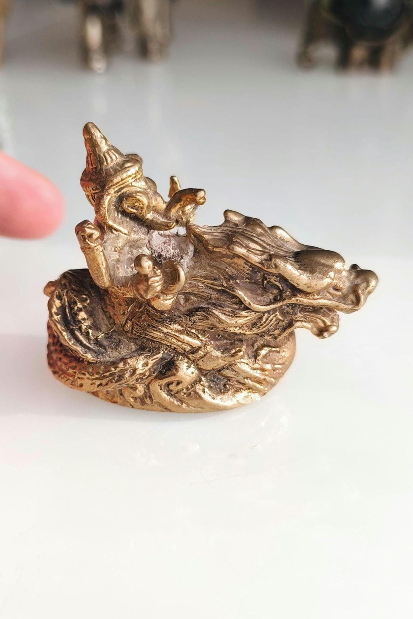 Bronze Statue Ganesha on Dragon, Hindu Mythology Sculpture, 1980s