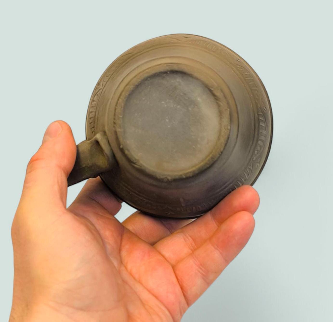 Handmade Clasical Lithuanian Unglazed Brown Clay Mug, 2000s